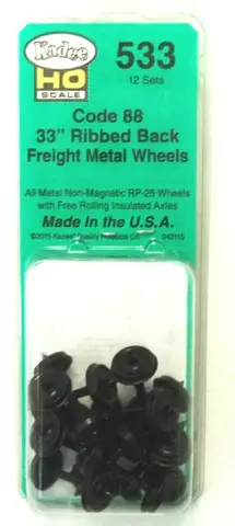 533 HO 33" Diameter Ribbed Back Code 88 "Semi-Scale" Wheelsets