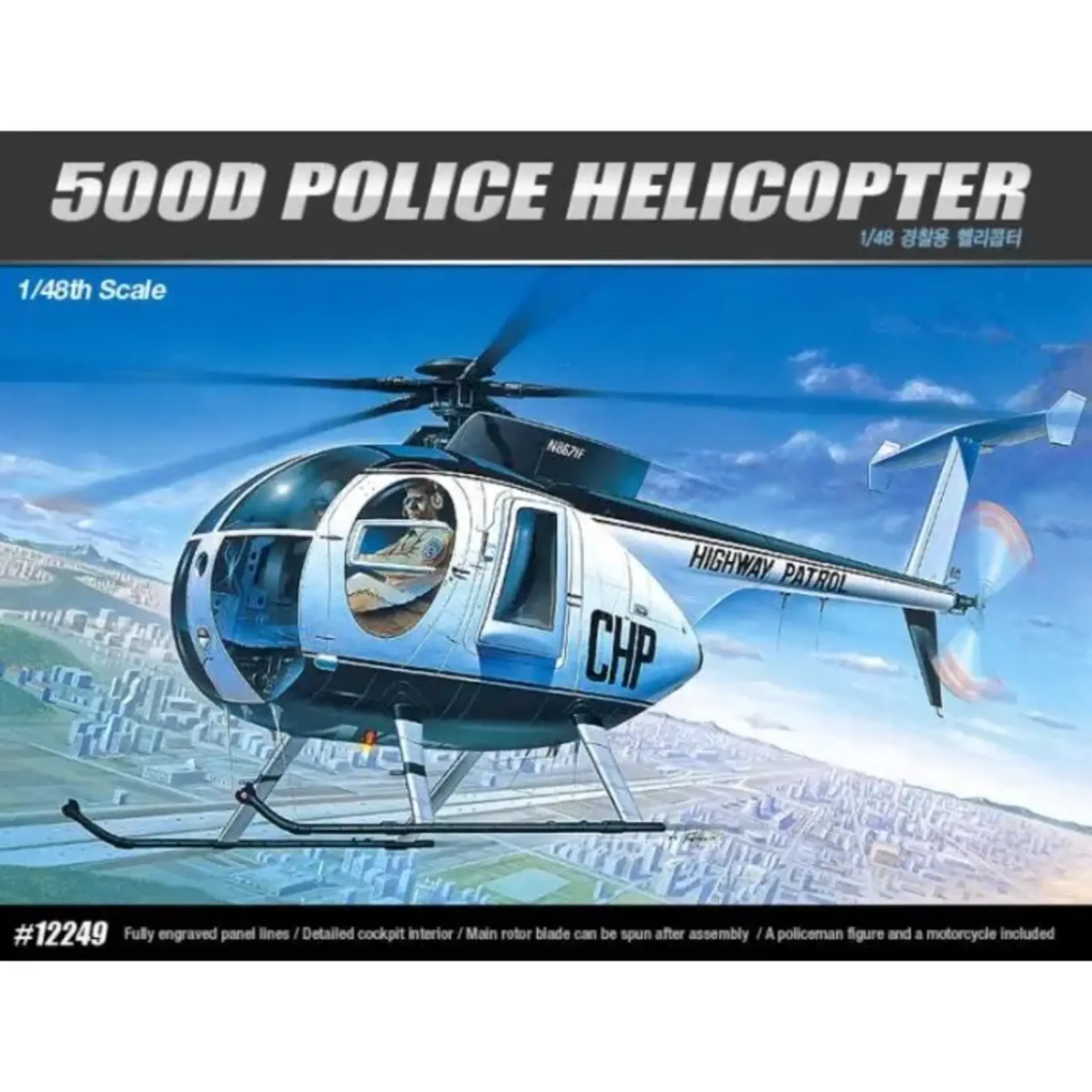 Academy 12249 1/48 US Ed Hughes 500D Police Helicopter