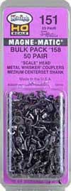 15850 151 Bulk Pack - 50 pair 158 Scale Whisker Metal Couplers (HO)