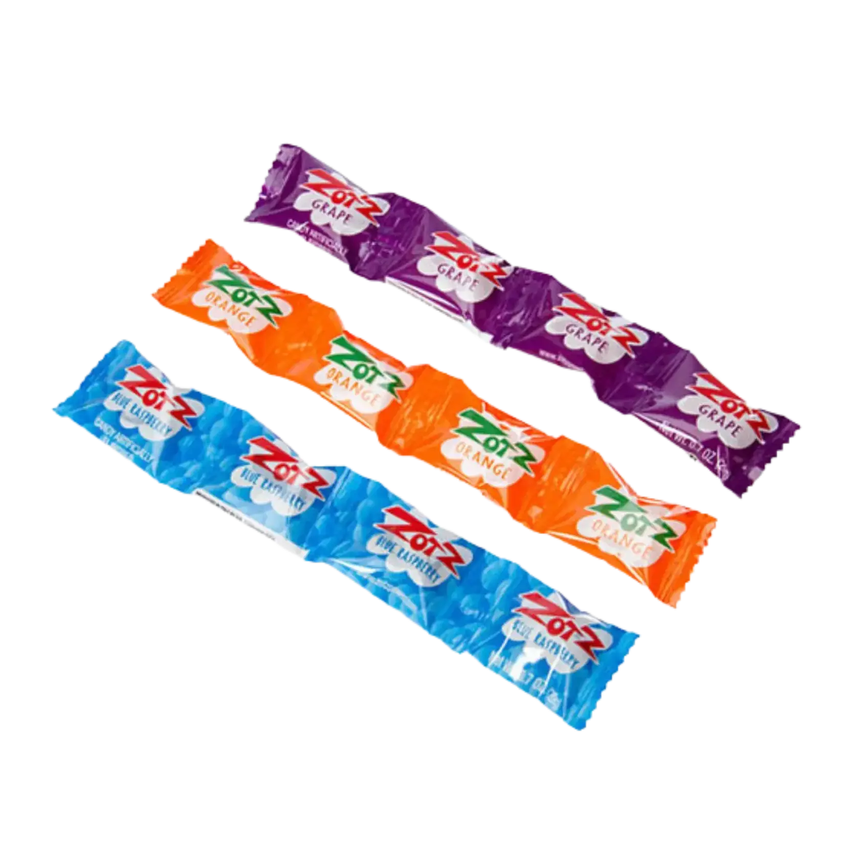 3406 Zotz Blue Raspberry, Orange, Grape - 1 pack of 4 Candies