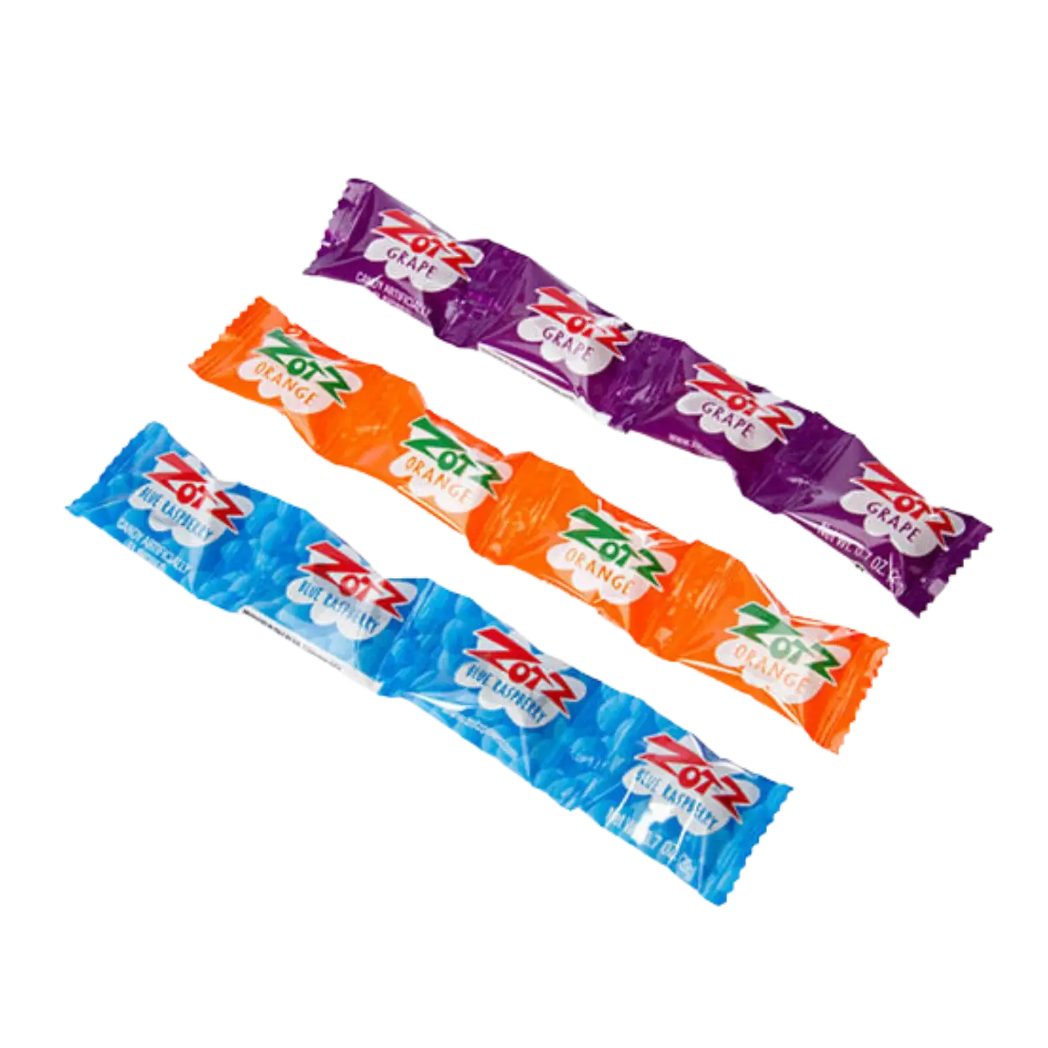 3406 Zotz Blue Raspberry, Orange, Grape - 1 pack of 4 Candies