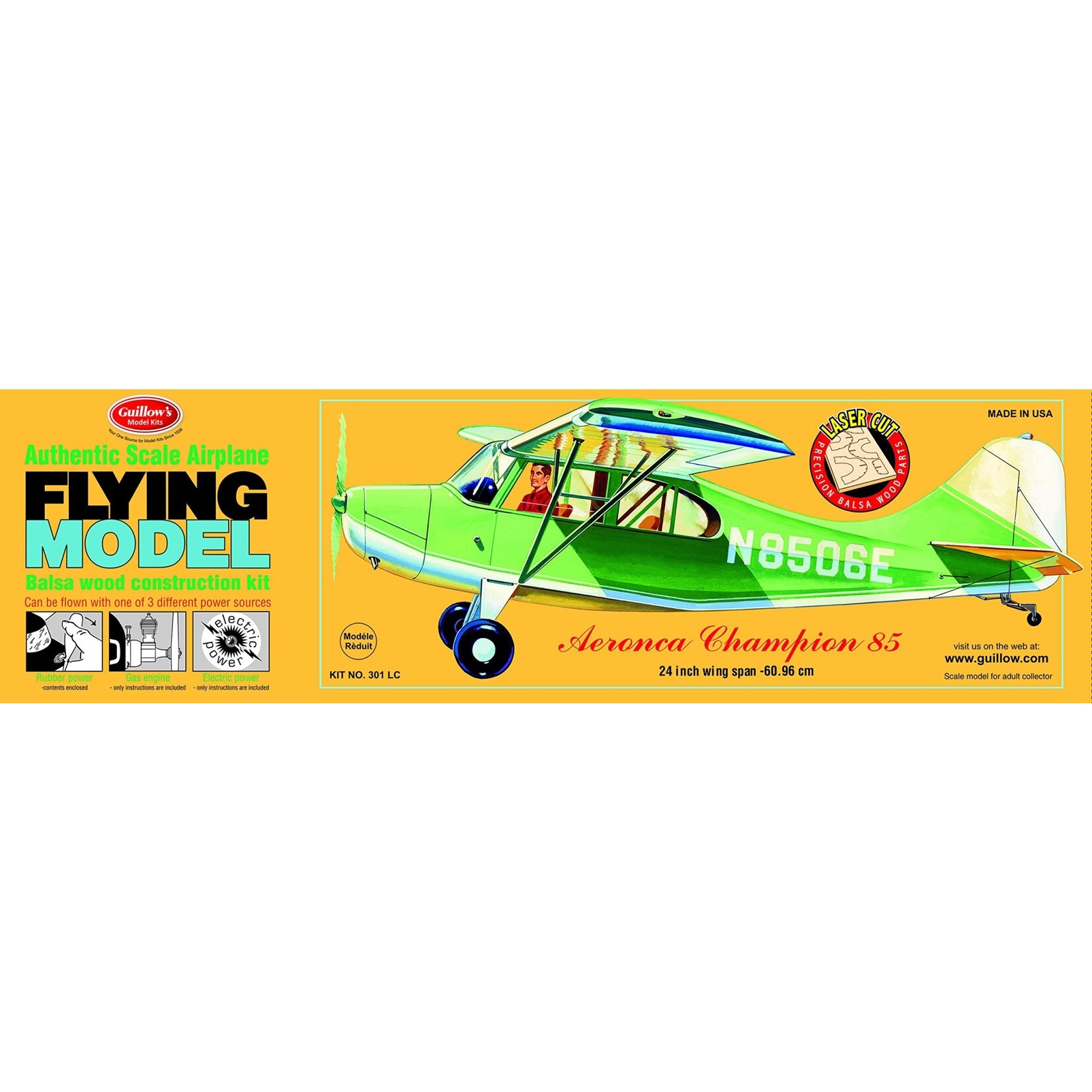 Guillows 301 Aeronca Champion 85 Laser Cut Kit - 24" Wingspan