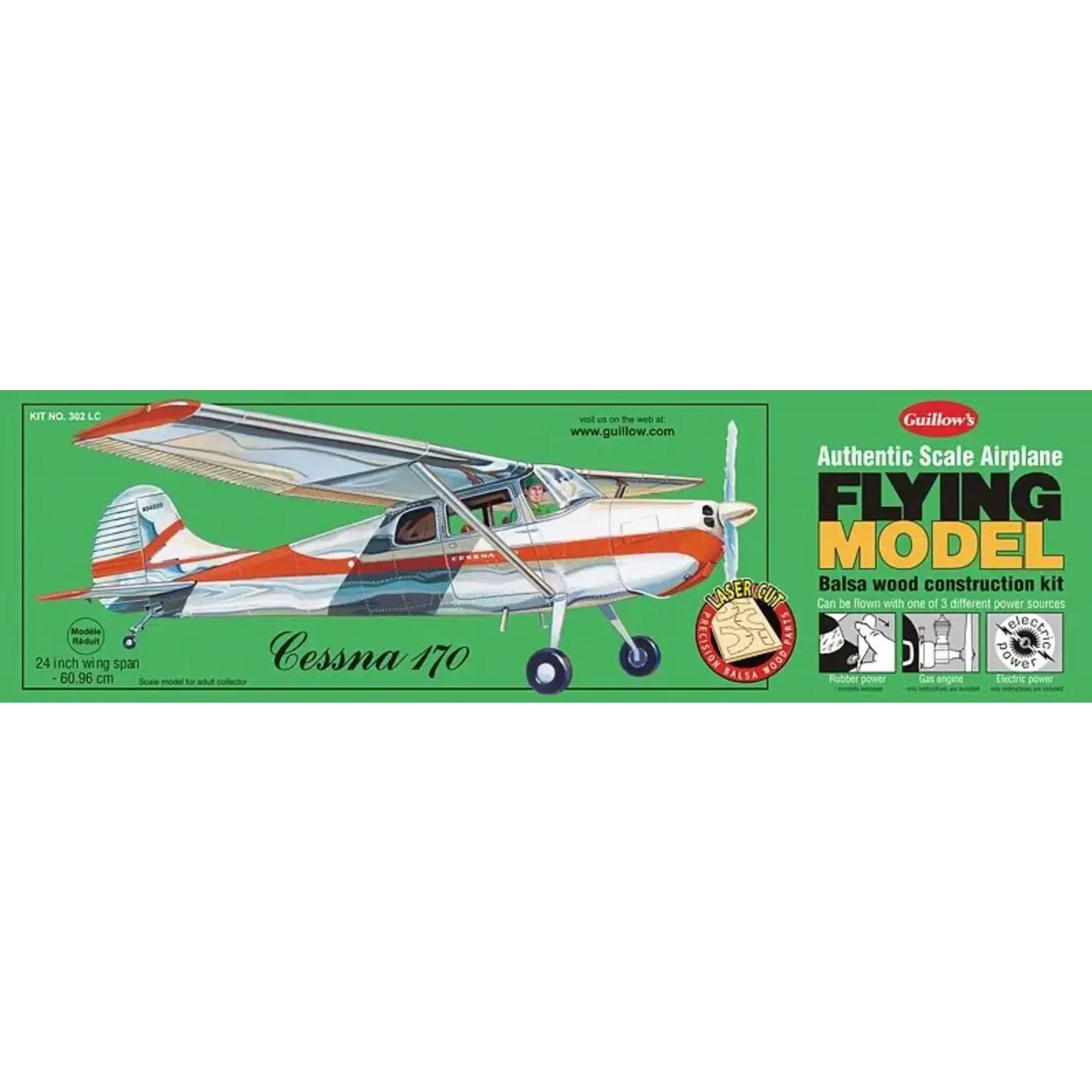 Guillows 302 Cessna 170 Laser Cut Kit - 24" Wingspan