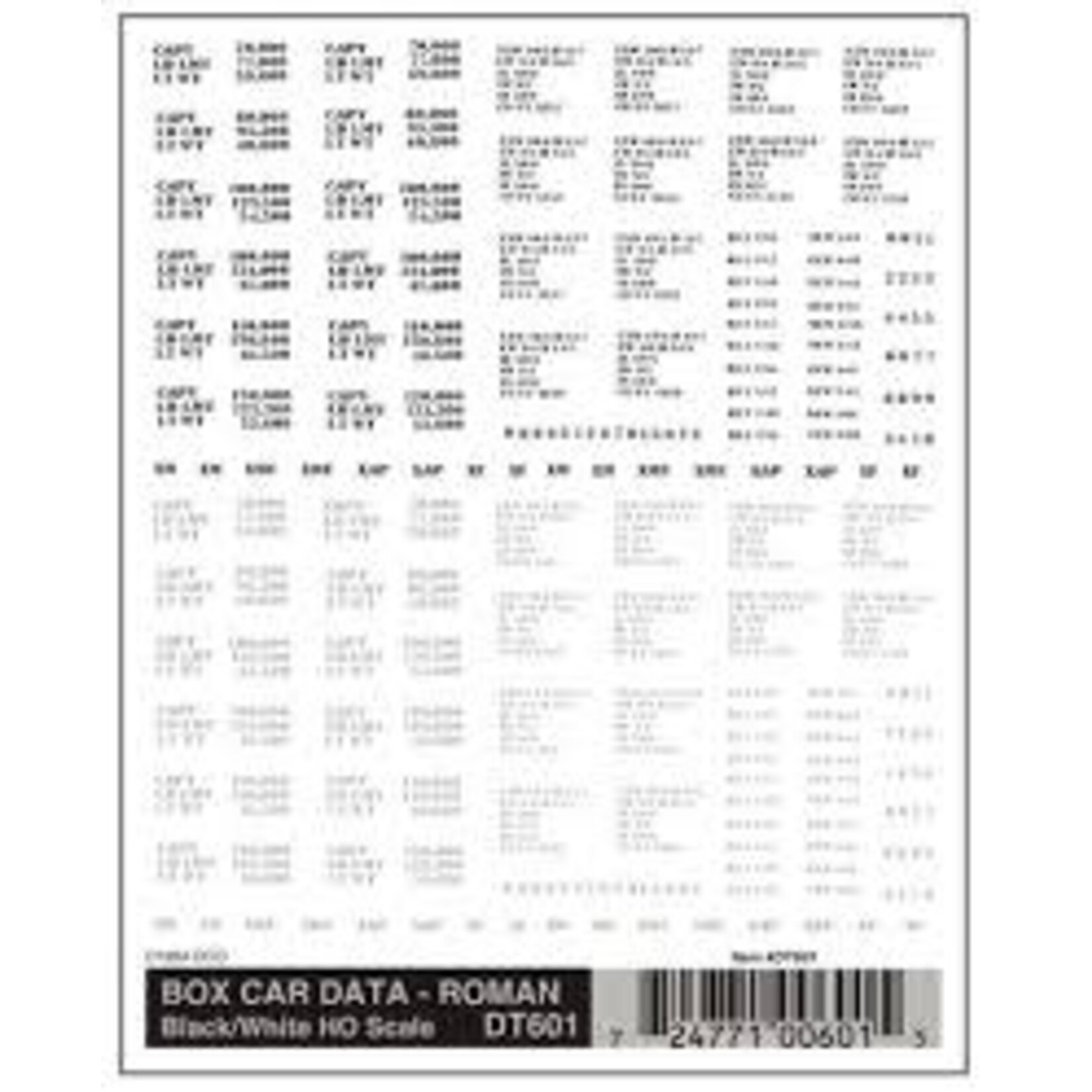 Woodland Scenics 601 HO Boxcar Data Roman, Black/White