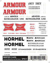611 HO Reefer Dry Transfer, Armour/Miller/Hormel