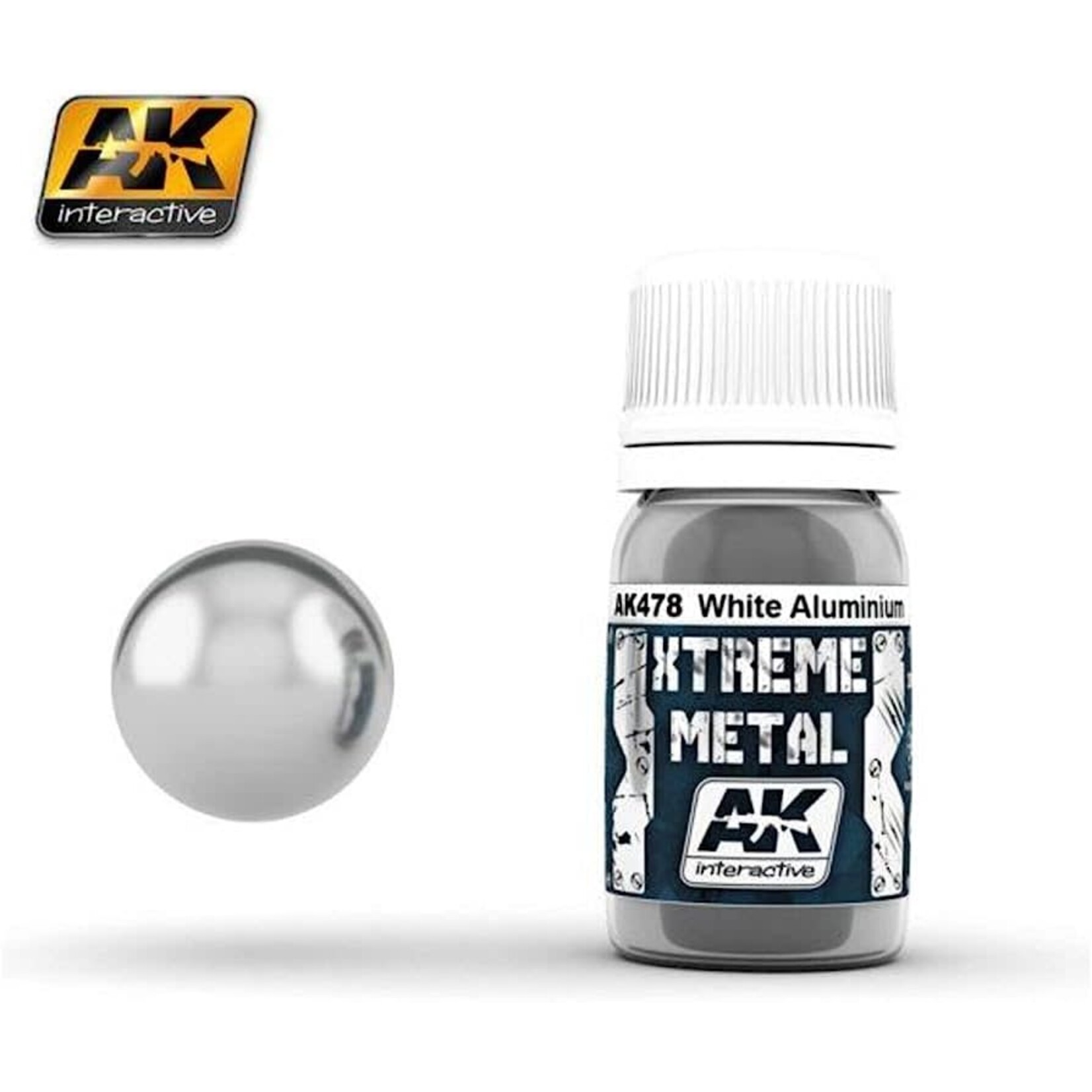 AK Interactive 478 Xtreme Metal White Aluminum Metallic Paint 30ml Bottle