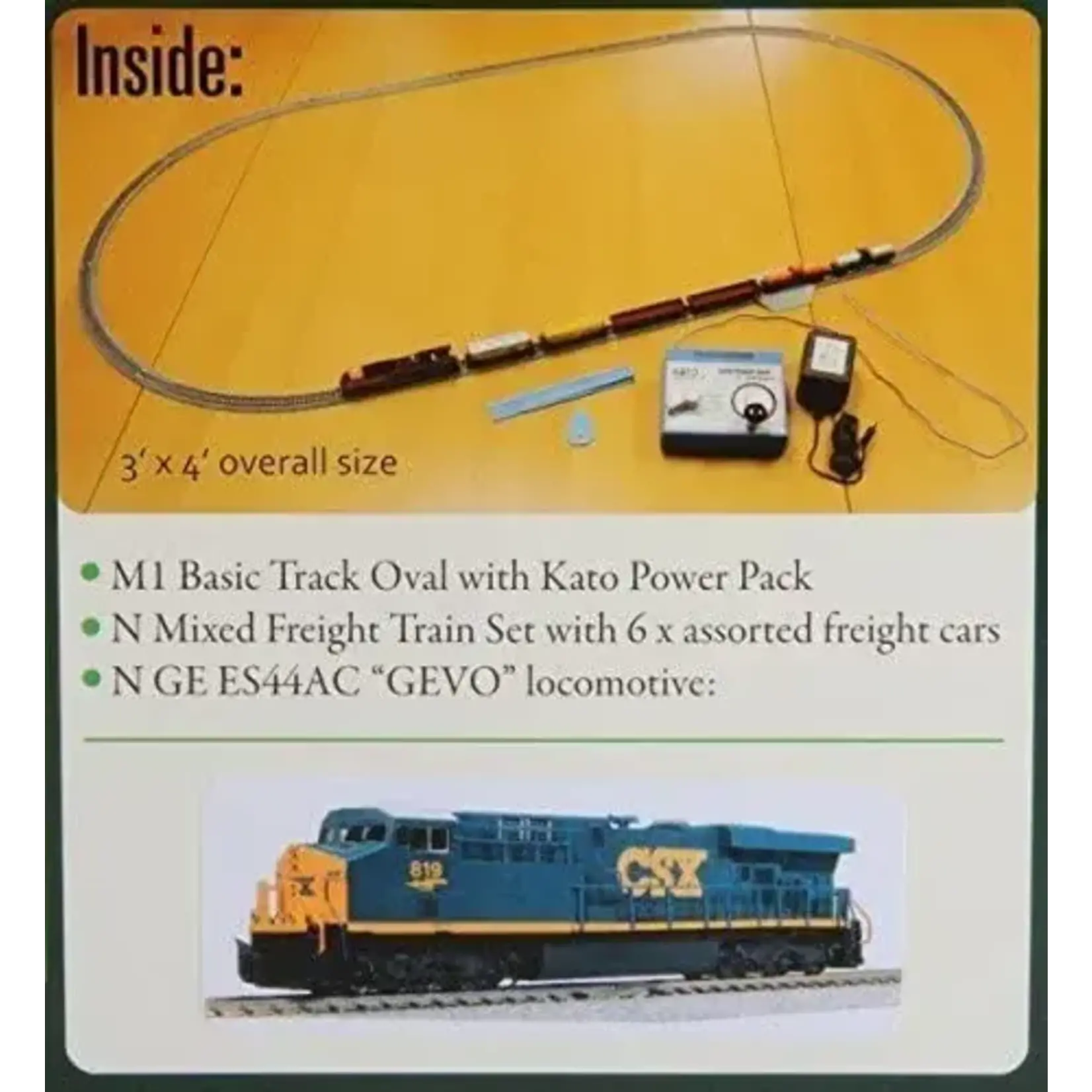 Kato 1060021 N CSX GE ES44AC GEVO Mixed Freight Starter Set
