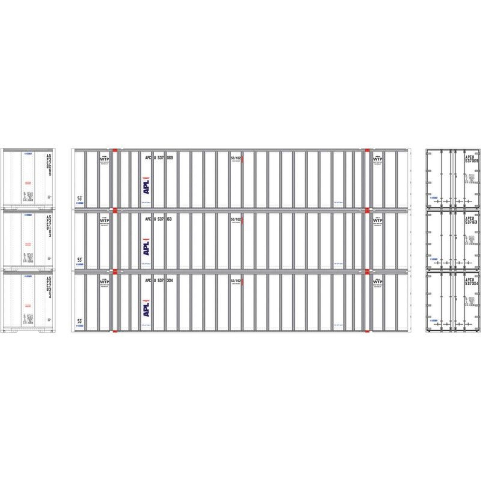 Athearn 72549 HO RTR 53' Stoughton Container, APL 2 (3)