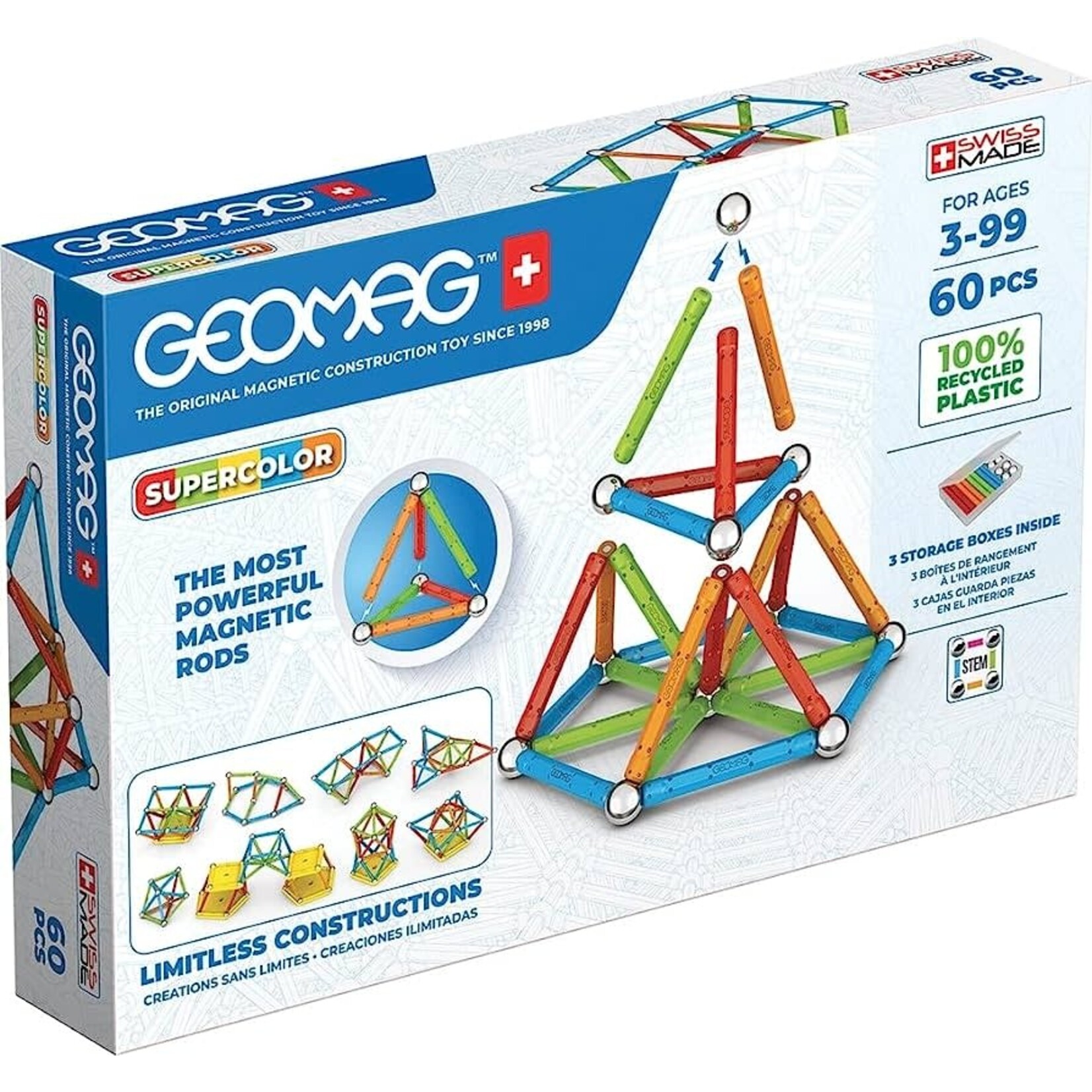 GeoMag 384 Supercolor Rods 60pc Recycled