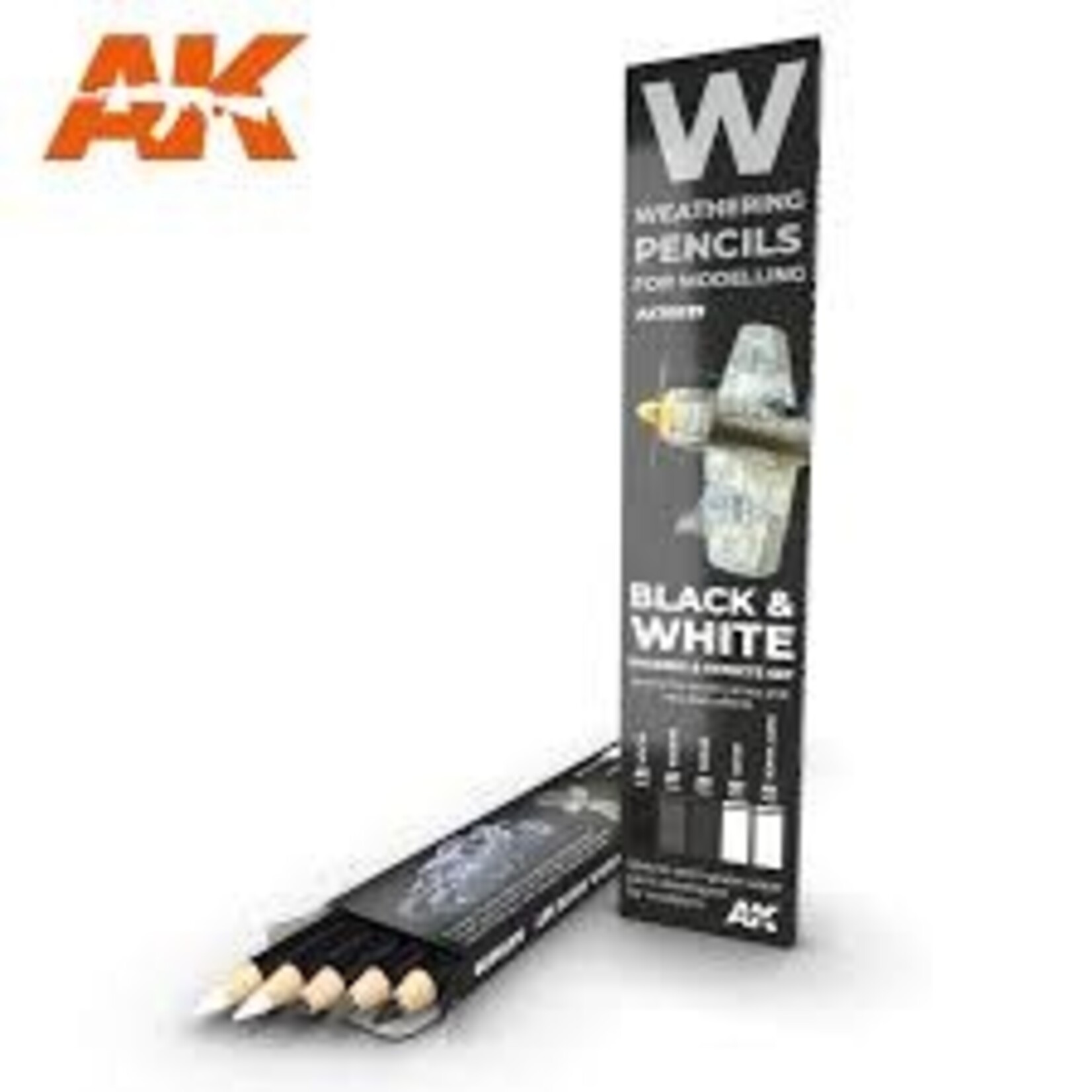 AK Interactive 10039 Weathering Pencils:  Black & White Shading & Effects Set (5 Colors)