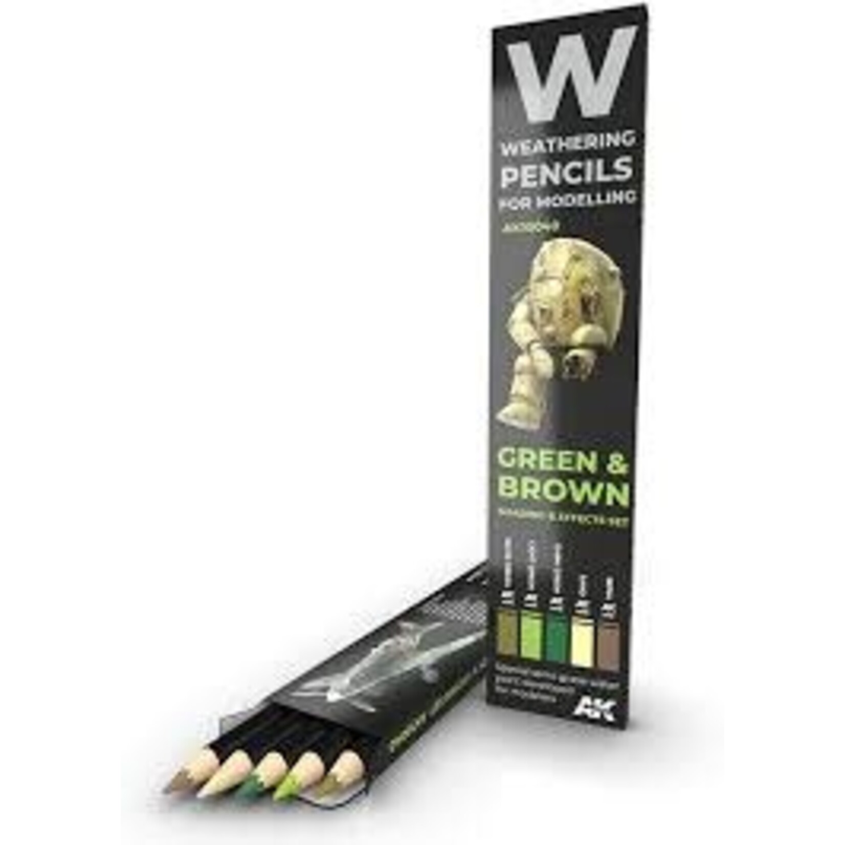 AK Interactive 10040 Weathering Pencils:  Green & Brown Shading Set (5 Colors)