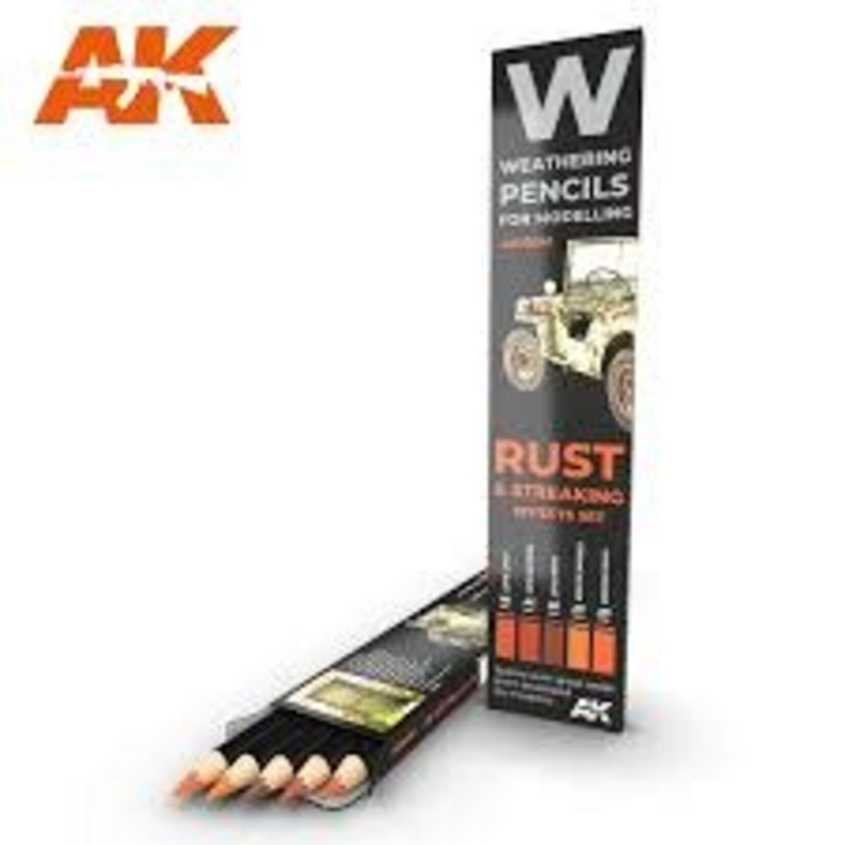 AK Interactive 10041 Weathering Pencils: Rust & Streaking Set (5 Colors)
