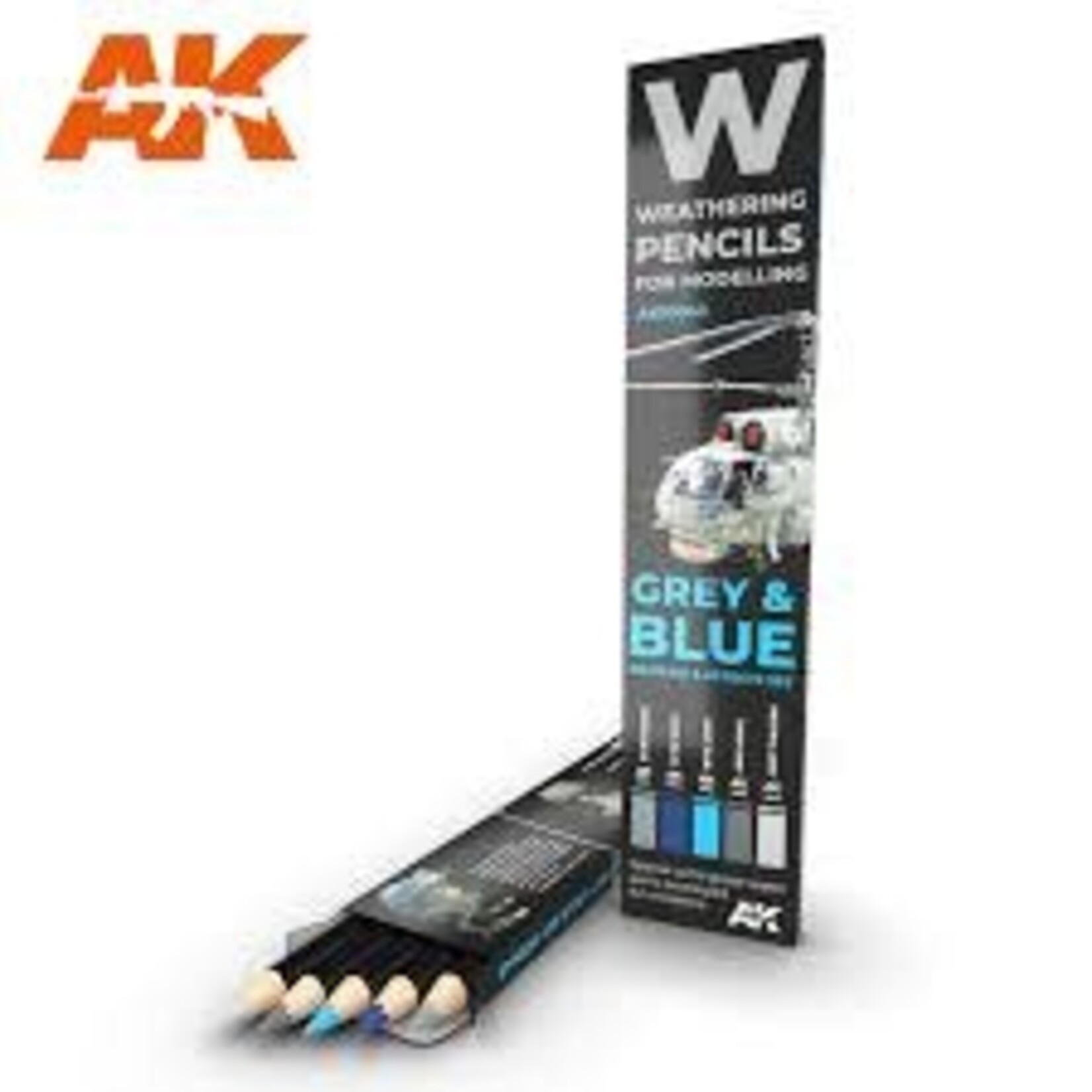AK 10043 Weathering Pencils: Grey & Blue Shading & Effects Set (5 Colors)