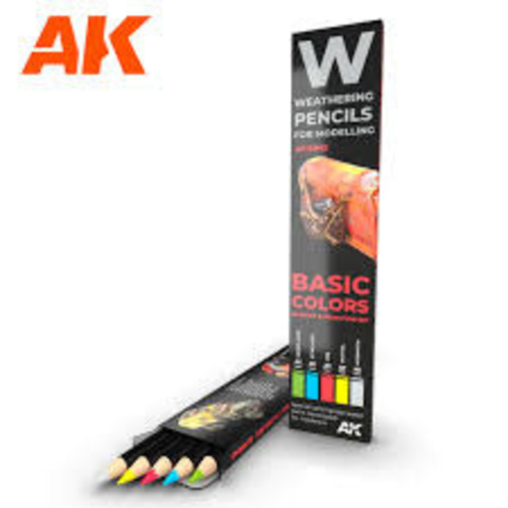 AK Interactive 10045 Weathering Pencils Basic Colors Shading & Demotion Set (5 Colors)