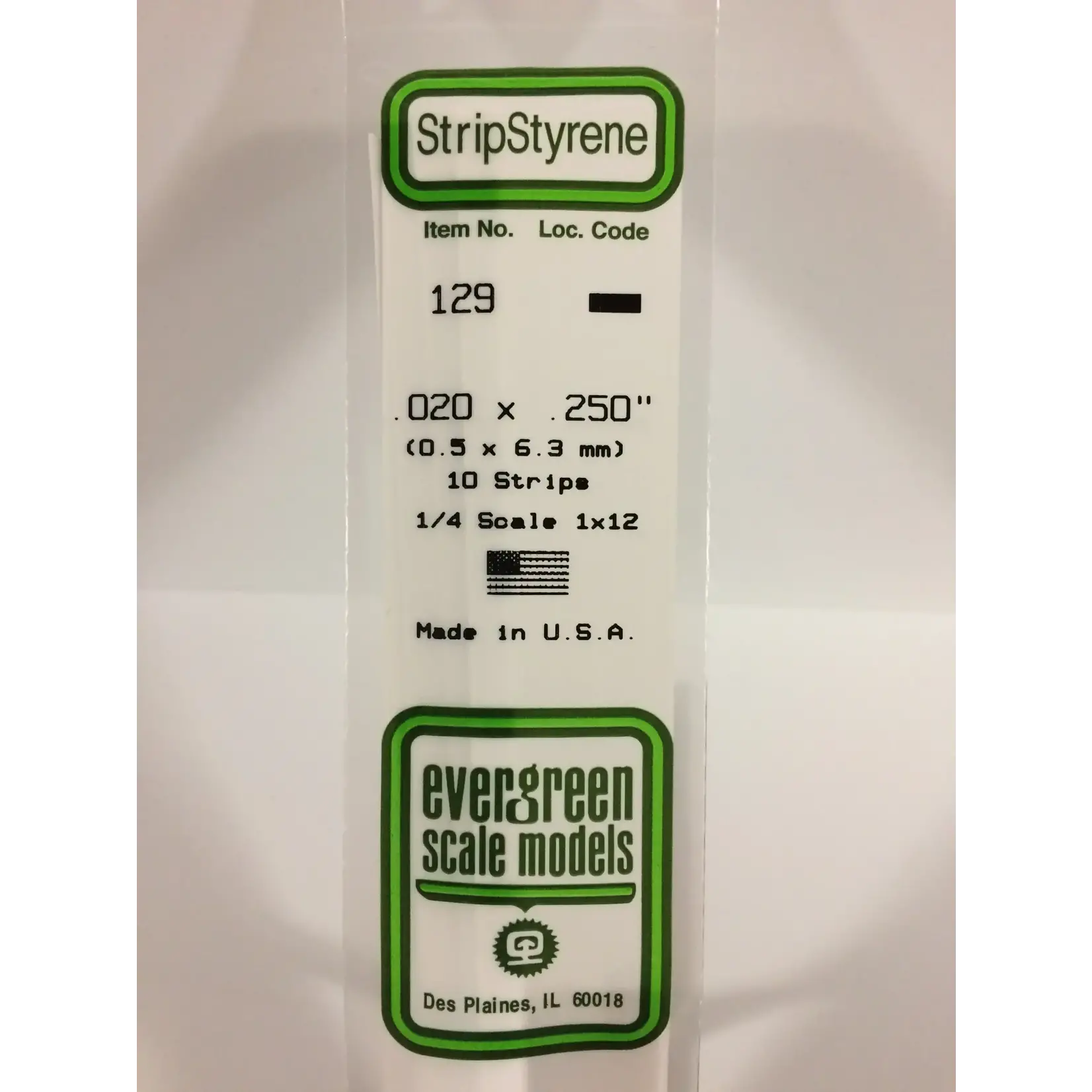 Evergreen 129 Styrene strip .020x.250" 10/