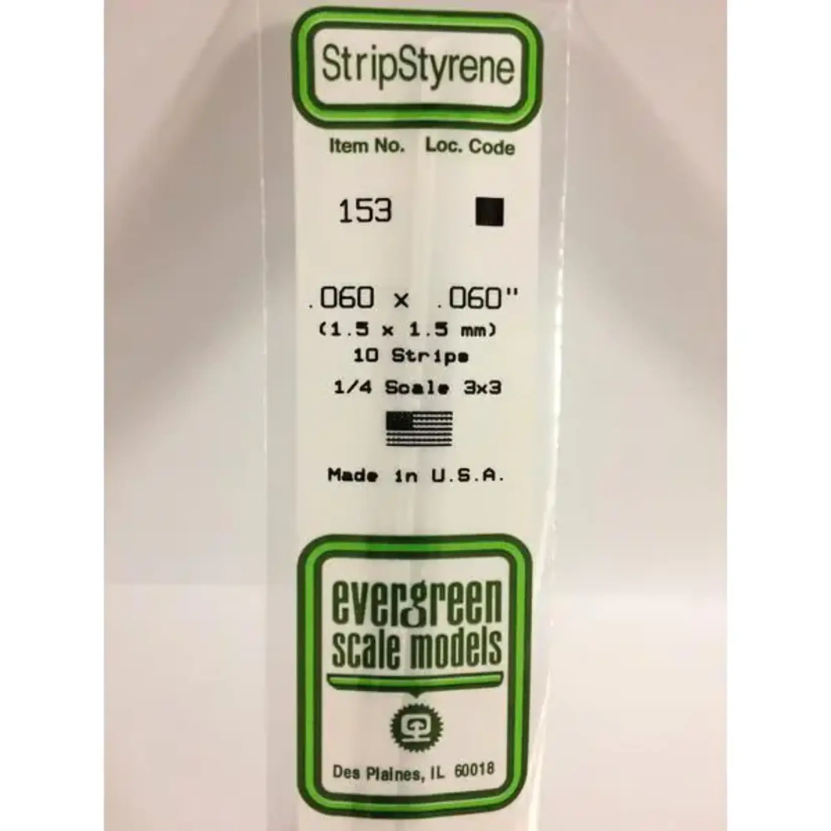 Evergreen 153 Styrene Strip .060x.060" - 10