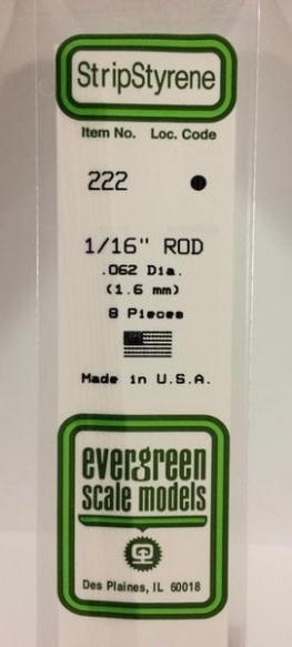 Evergreen 222 Styrene Rod .062