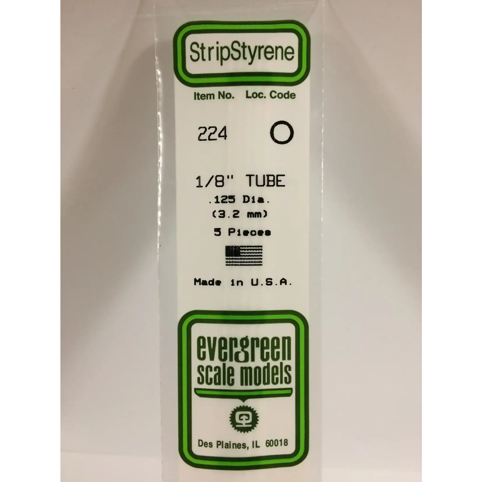 Evergreen 224 Styrene Tube .125" Dia 5/