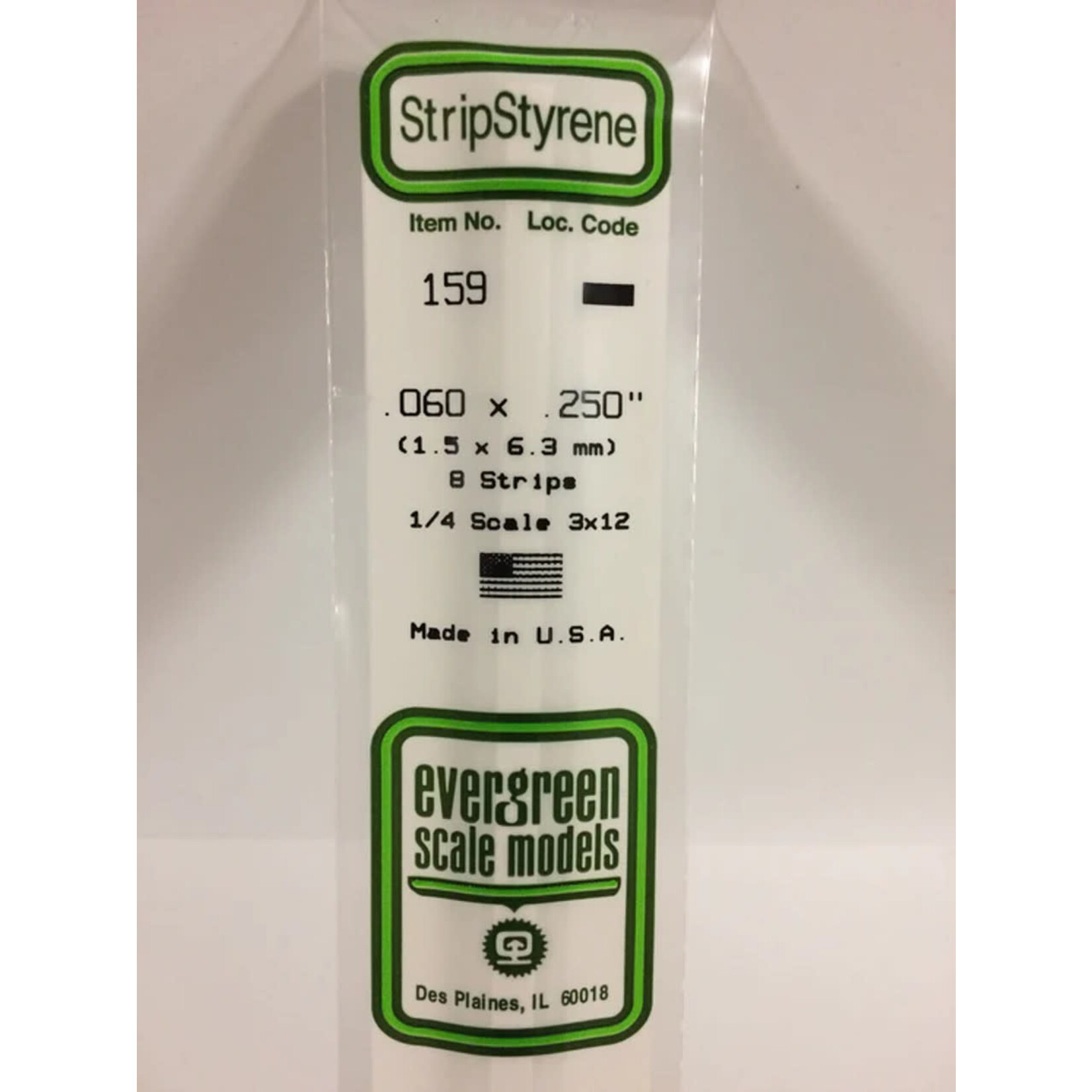 Evergreen 159 Styrene strip .060x.250" 8/