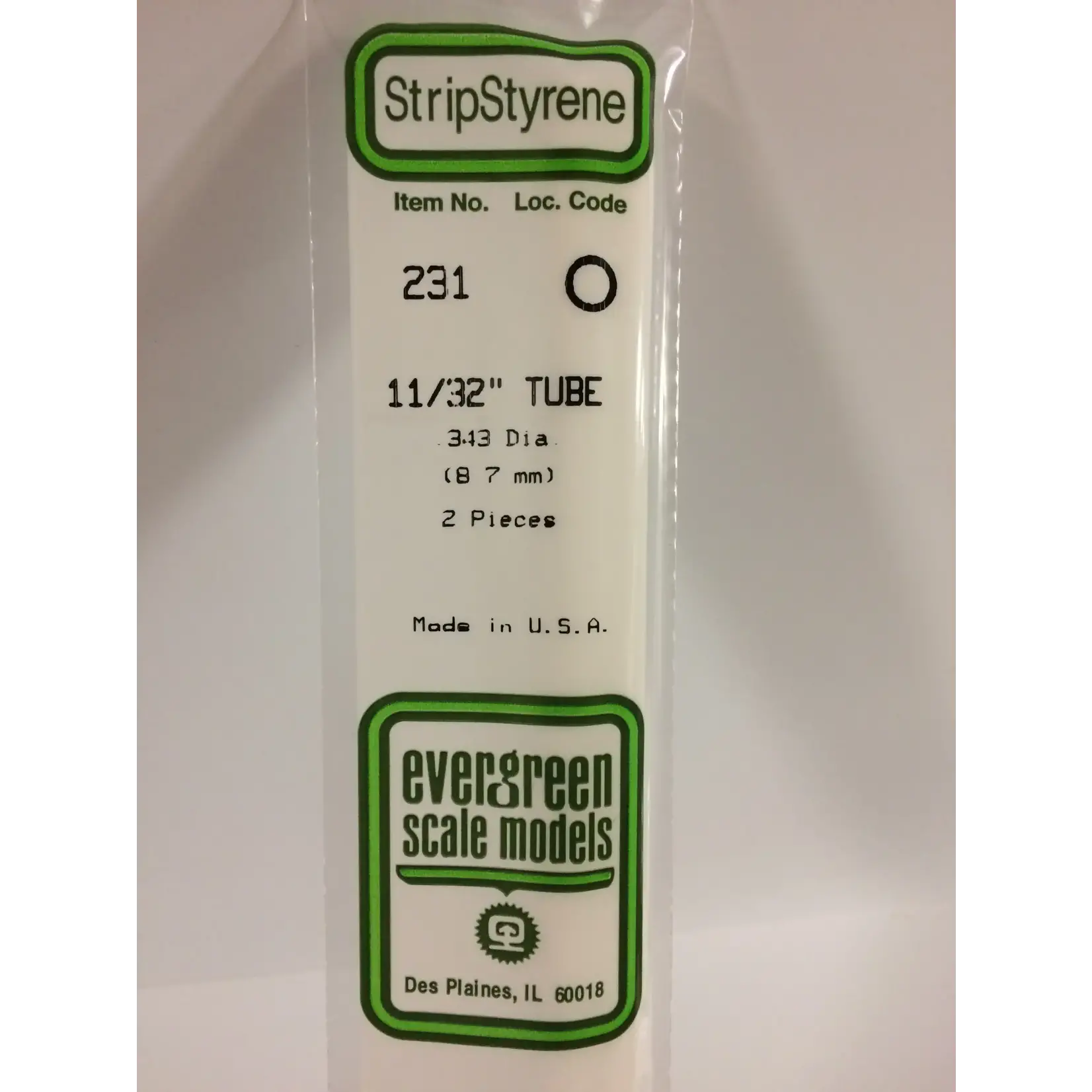 Evergreen 231 Styrene Tube .344" Dia 2/