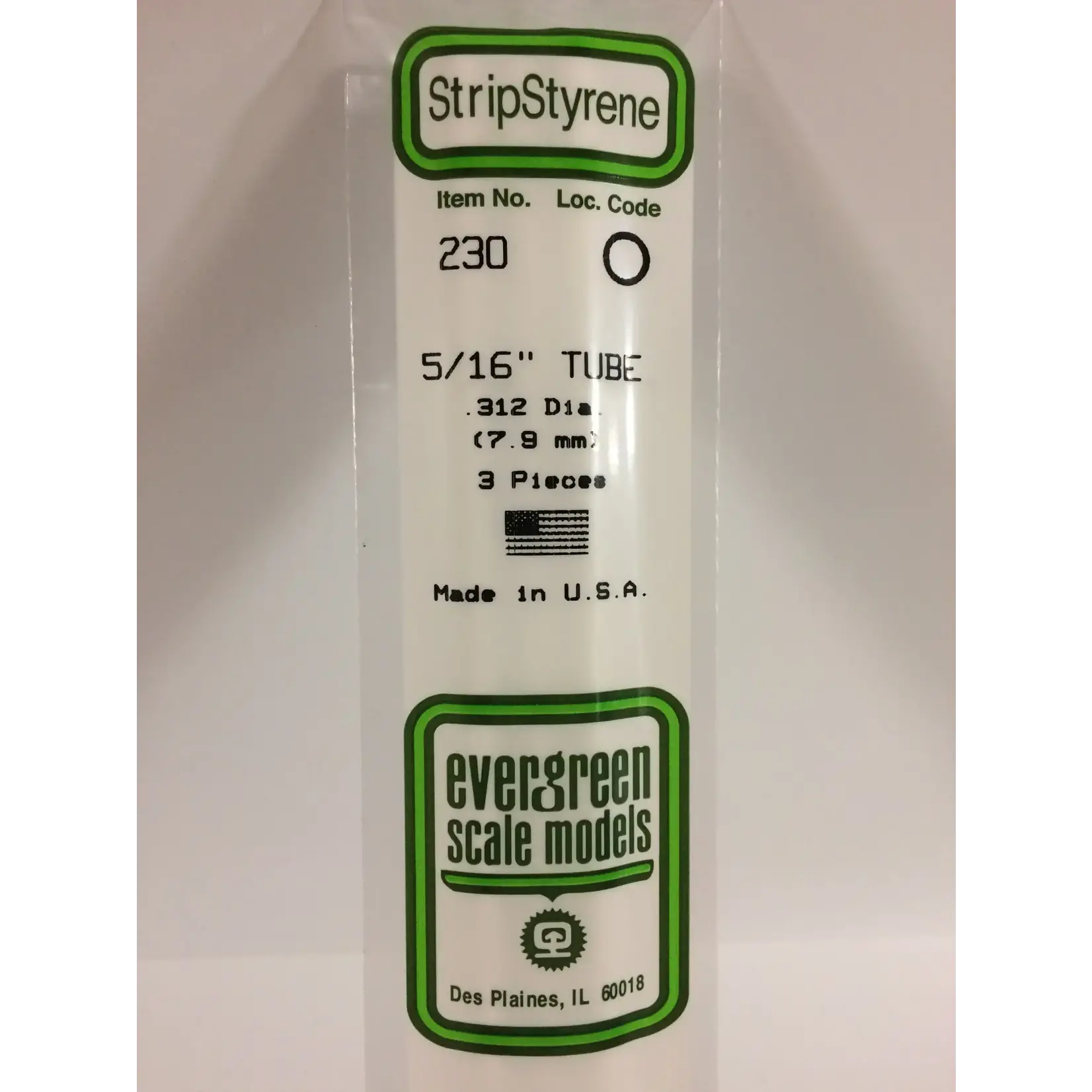 Evergreen 230 Styrene tube .312" Dia 3/