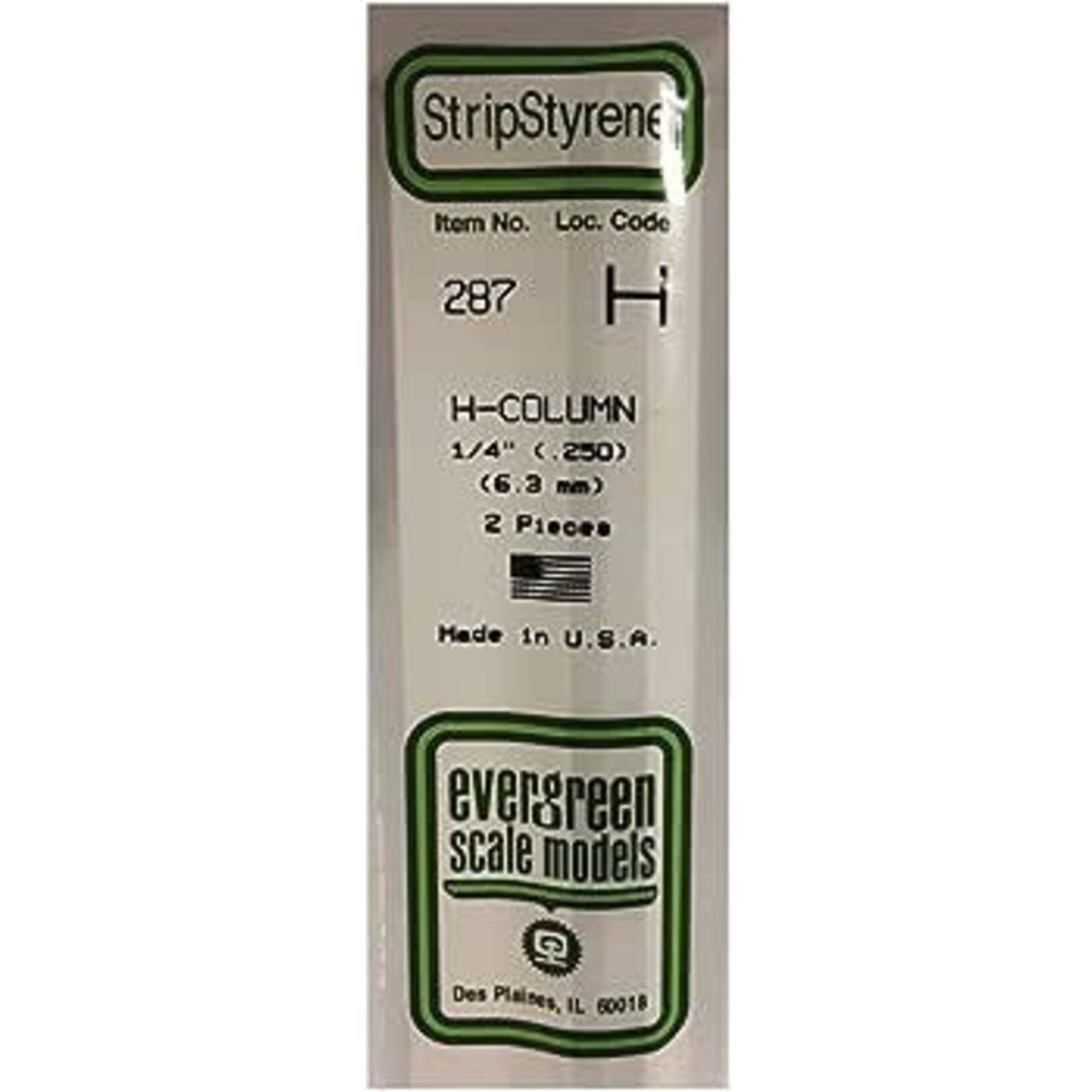 Evergreen 287 Styrene H-column .250" 2/