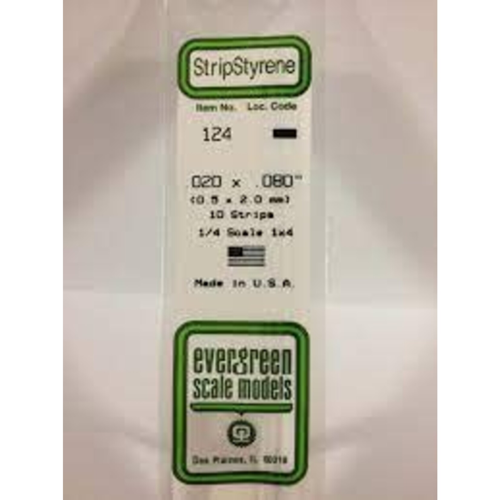 Evergreen 124 Styrene Strip .020x.080" 10/