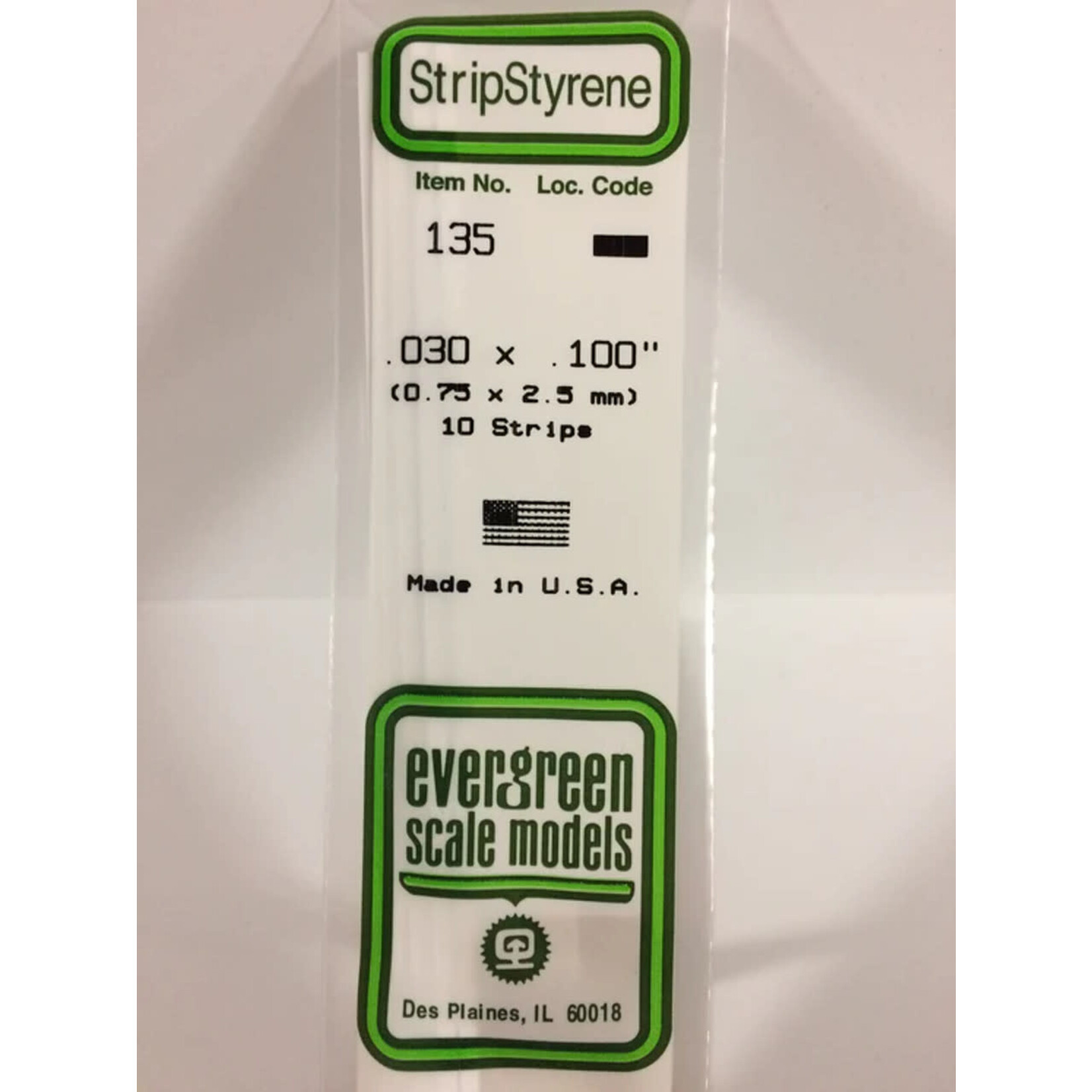 Evergreen 135 Styrene Strip .030x.100" 10/