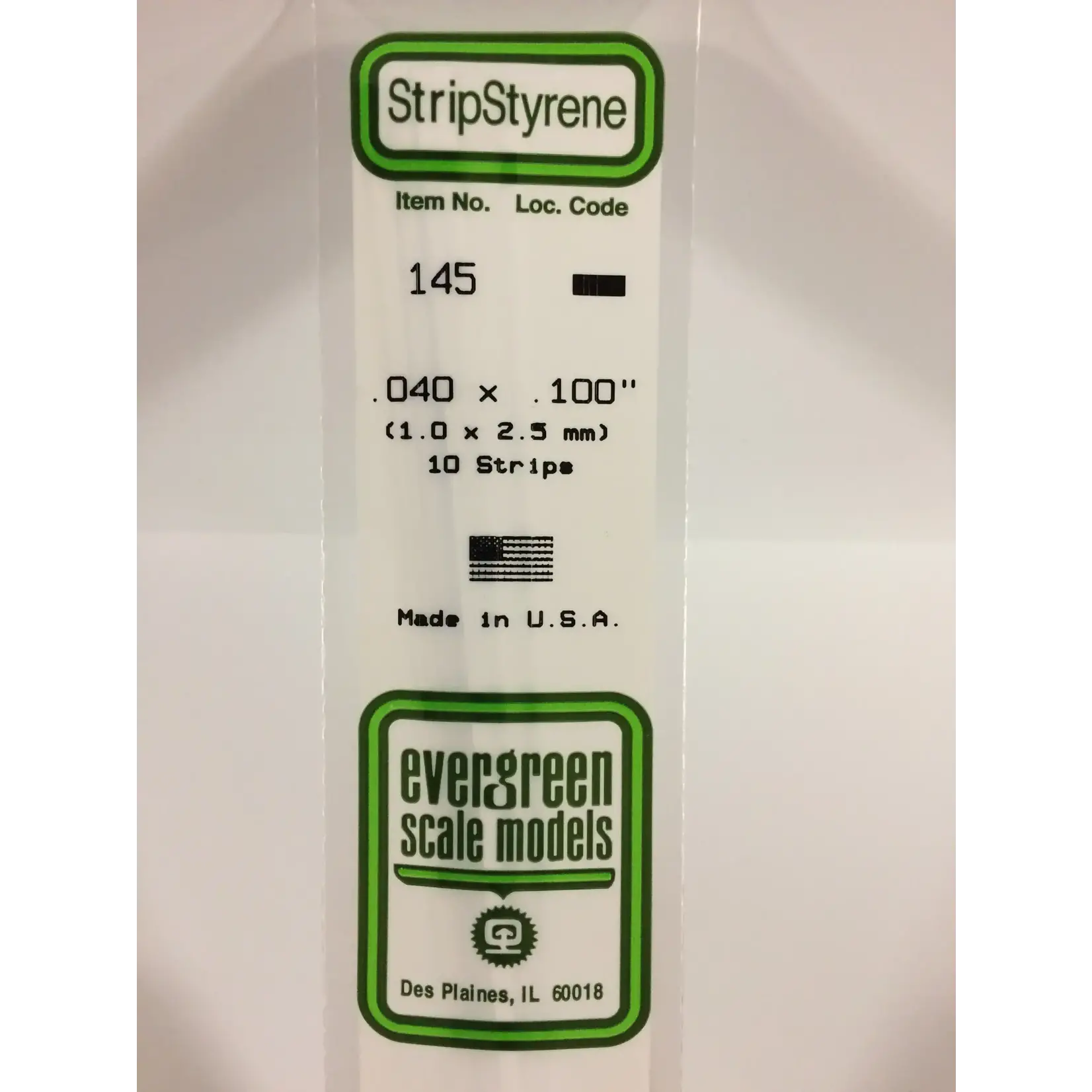 Evergreen 145 Styrene Strip .040x.100" 10/