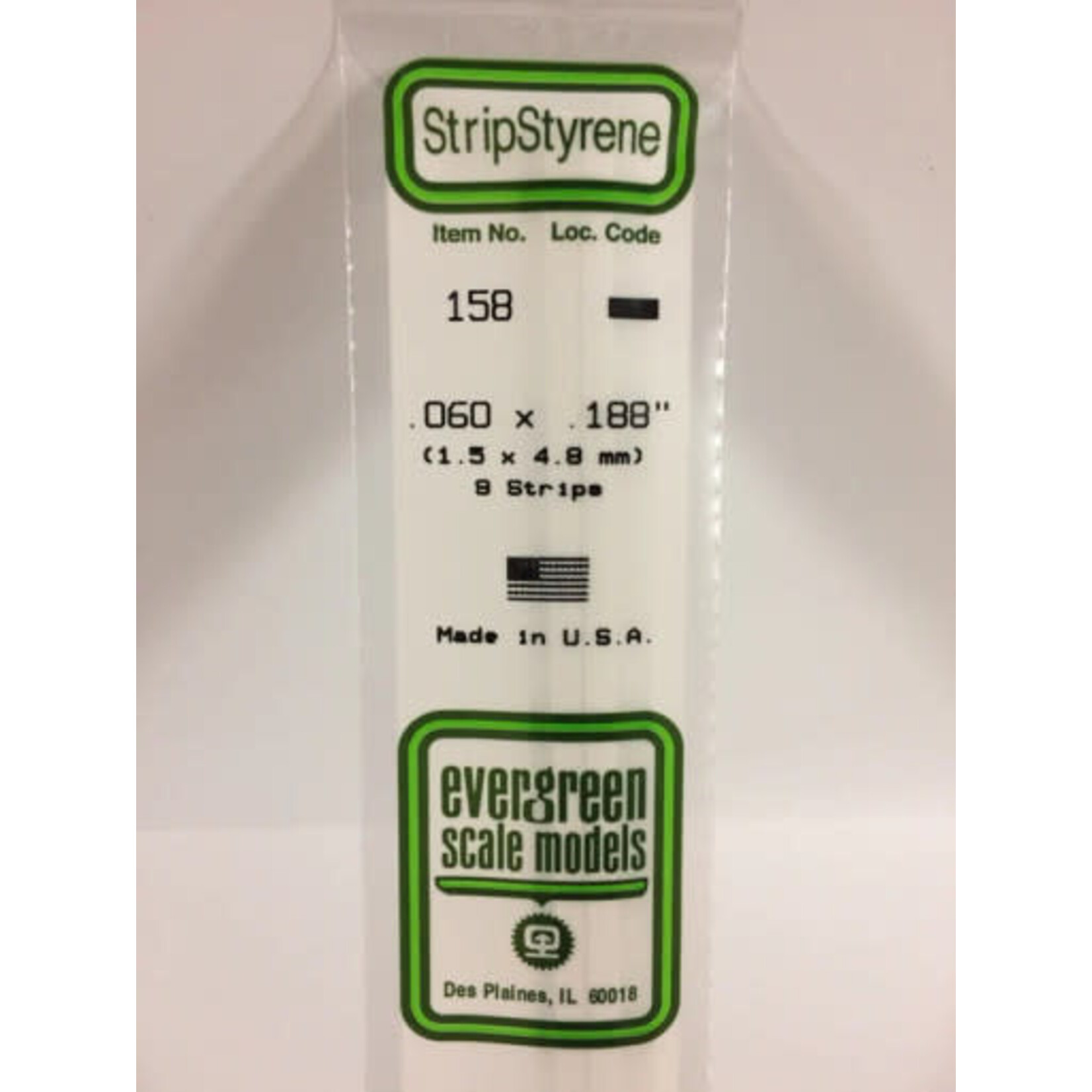 Evergreen 158 Styrene Strip .060x.188" 9/