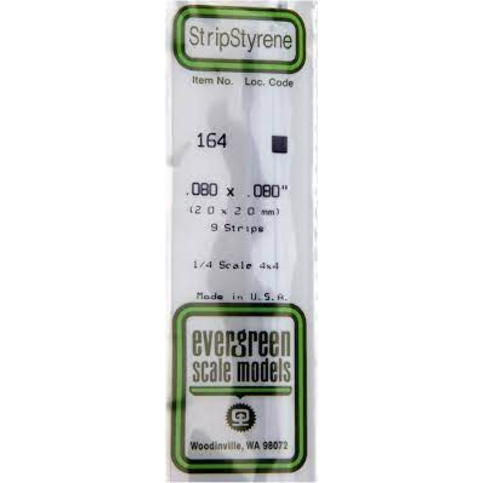 Evergreen 164 Styrene Strip .080x.080" 9/