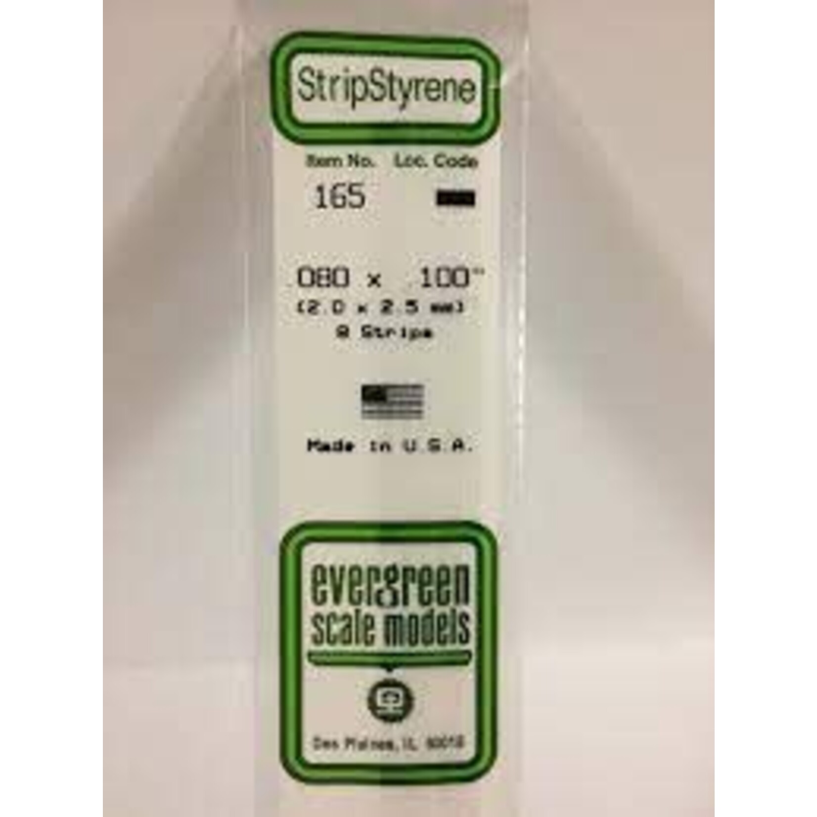 Evergreen 165 Styrene strip .080x.100" 8/