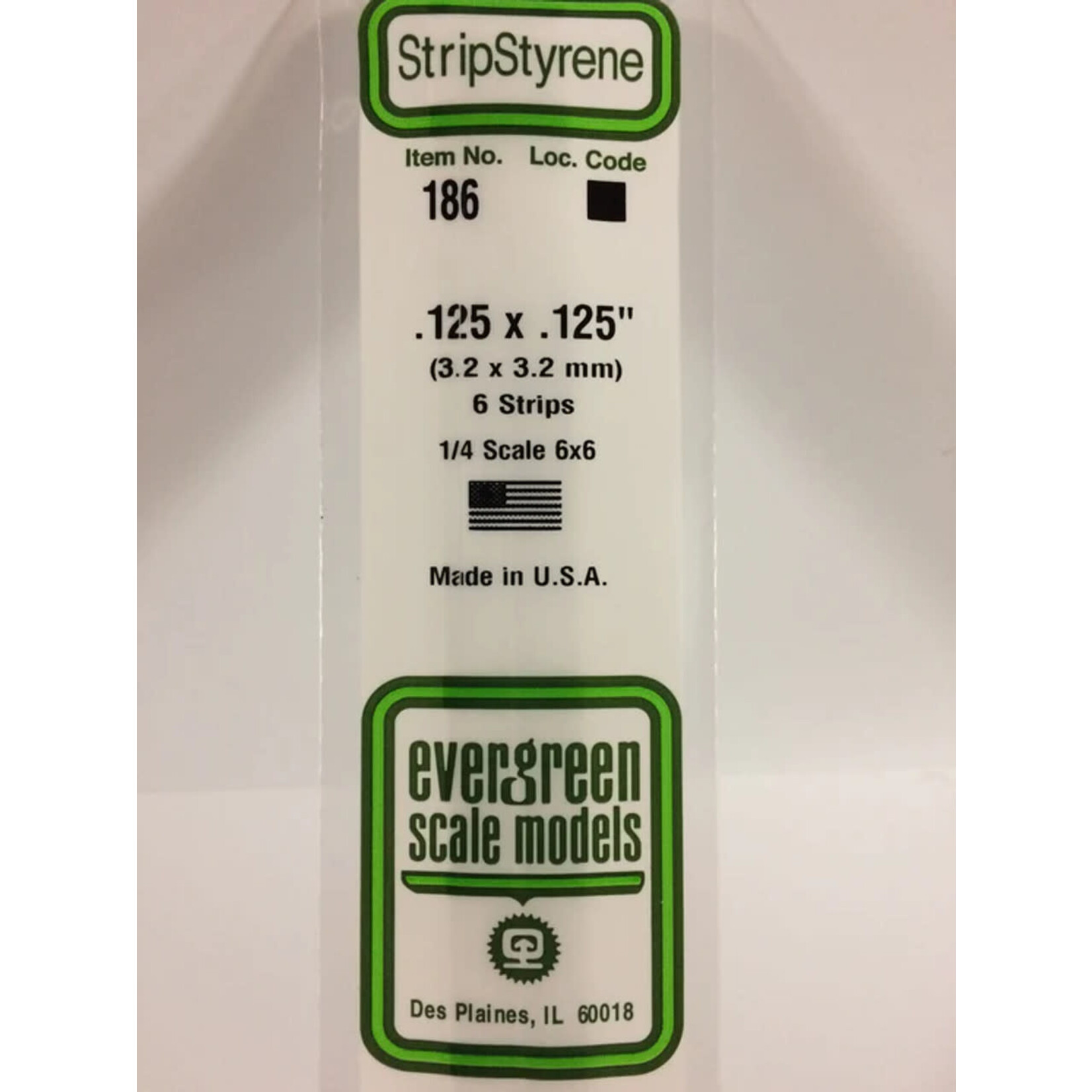 Evergreen 186 Styrene Strip .125x.125" 6/