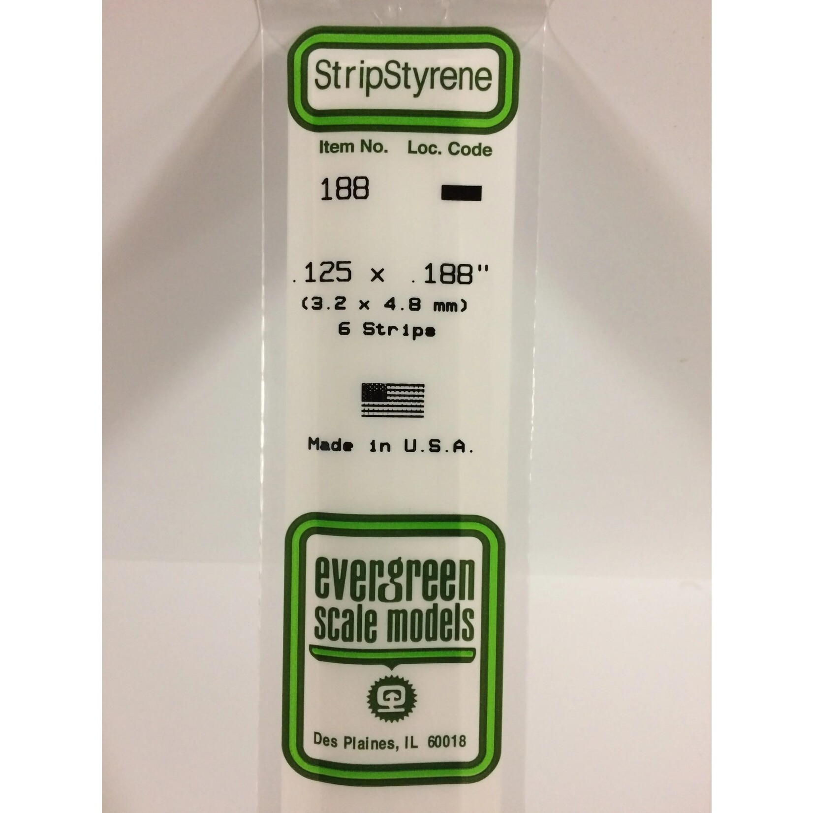 Evergreen 188 Styrene Strip .125x.188" 6/