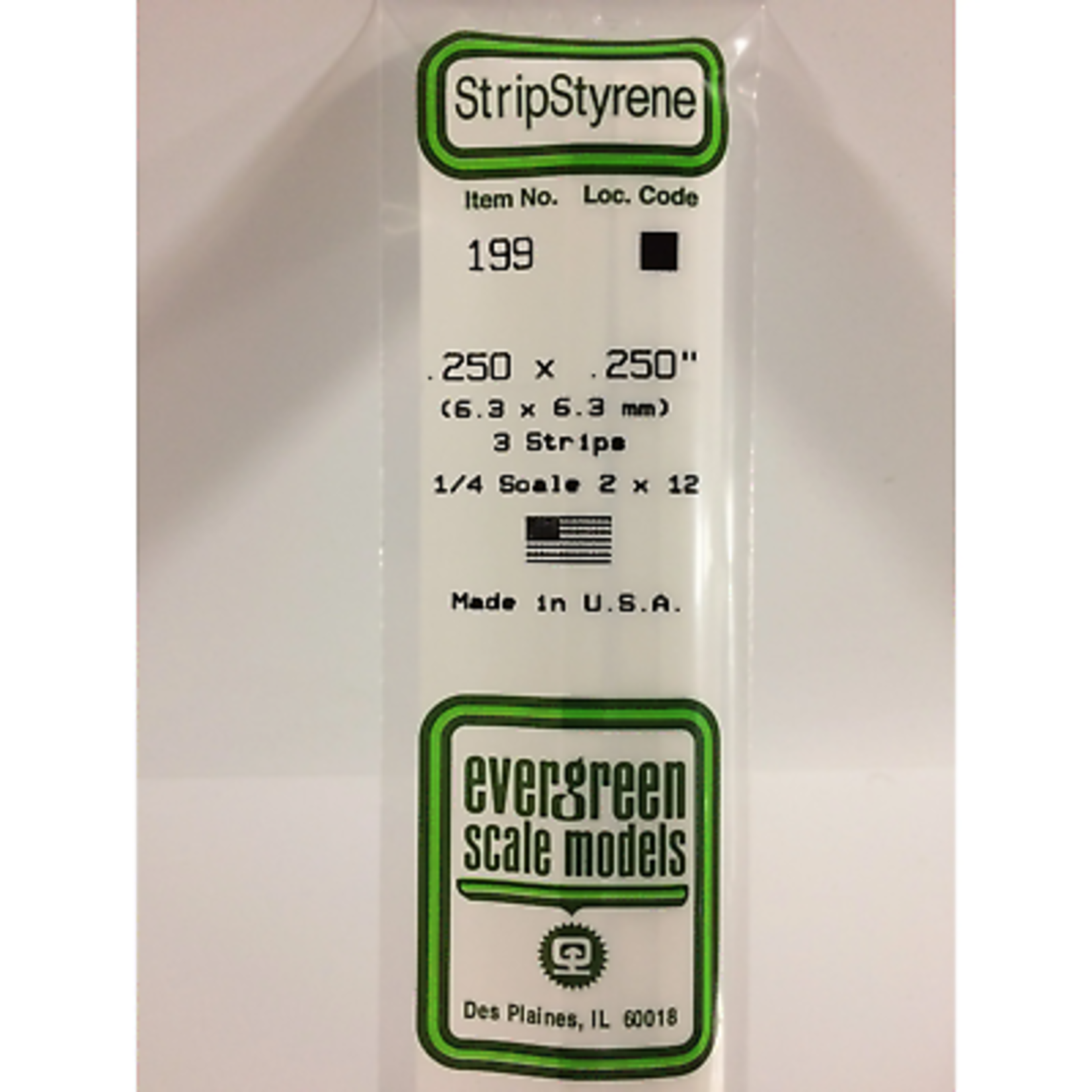 Evergreen 199 Styrene Strip 1/4 x 1/4   3/