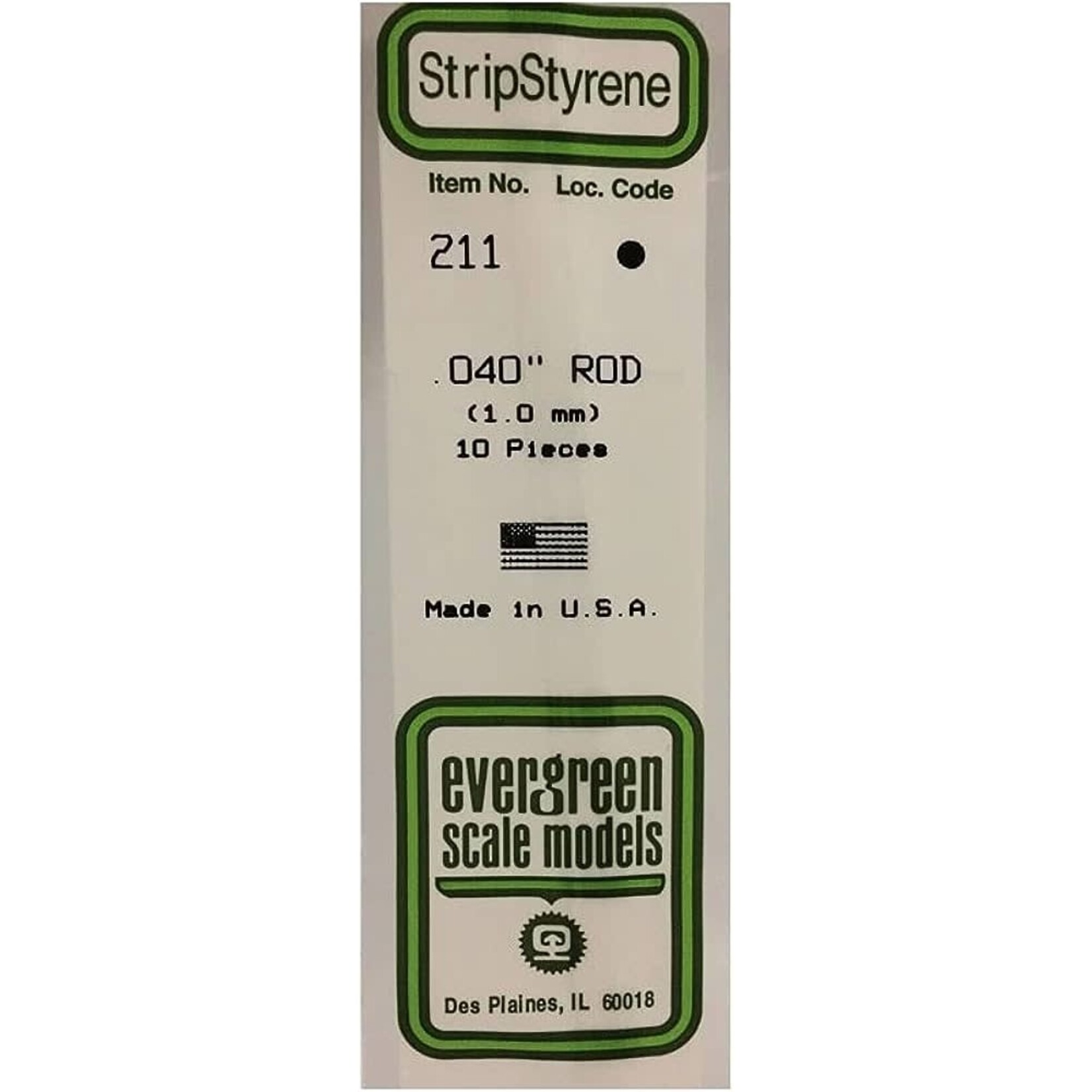 Evergreen 211 Styrene rod .040" Dia 10/