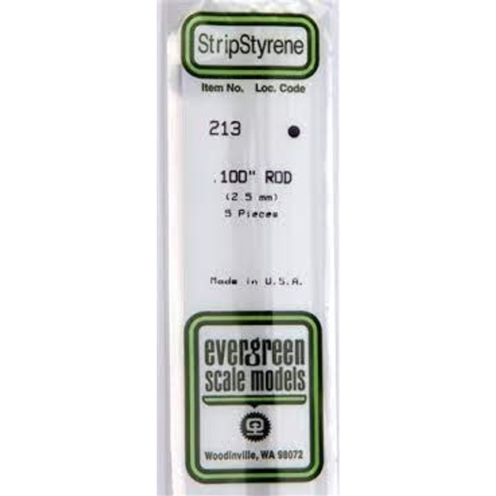 Evergreen 213 Styrene Rod .100" Dia 5/