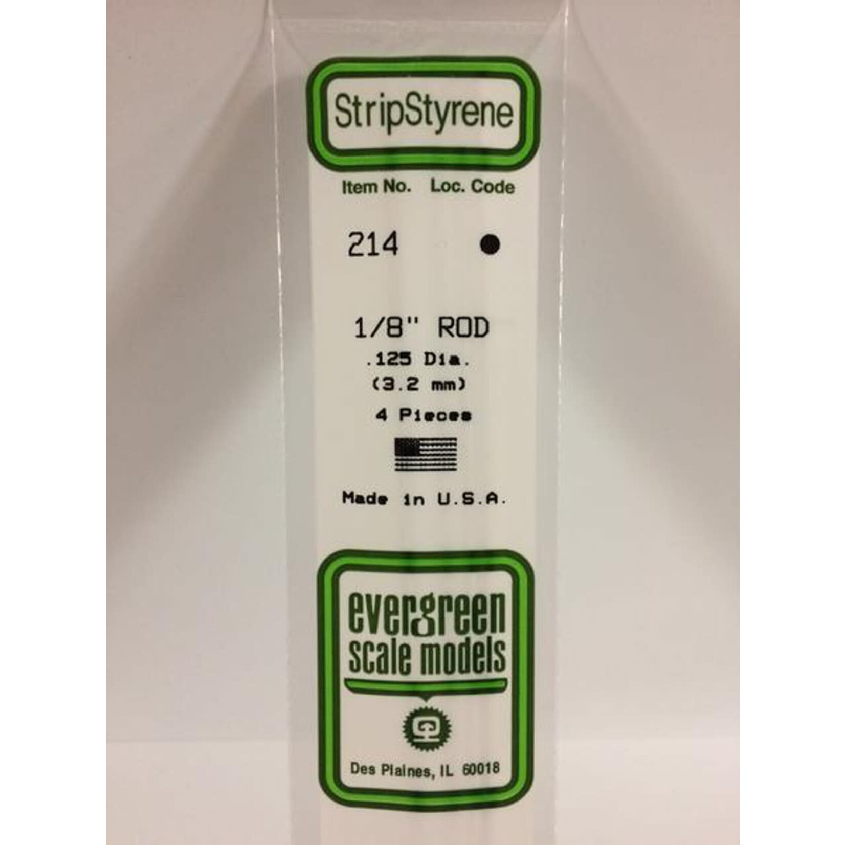 Evergreen 214 Styrene Rod .125" Dia 4/