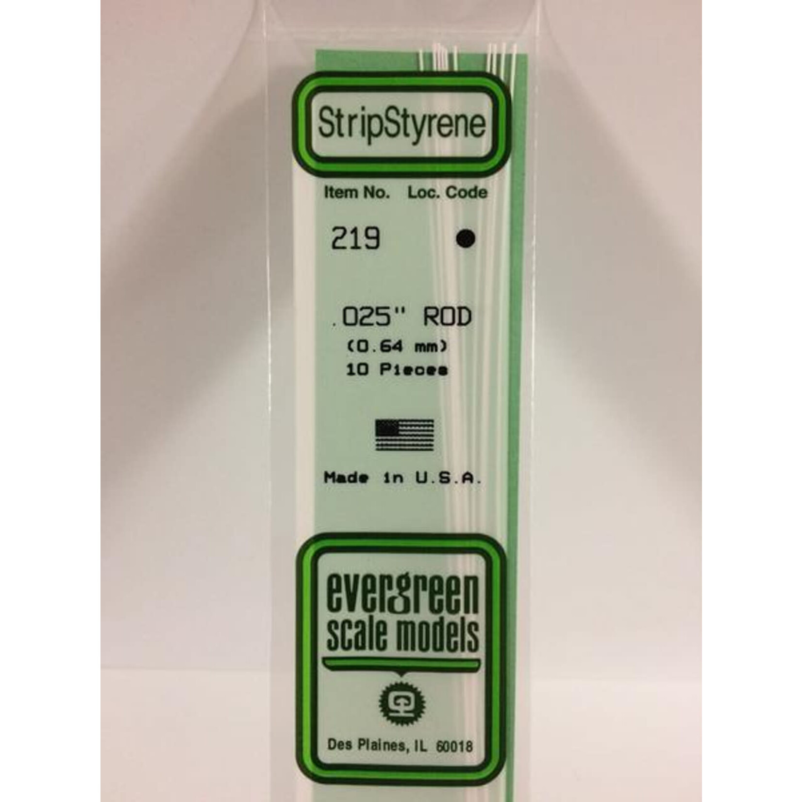 Evergreen 219 Styrene Rod .025" Dia 10/