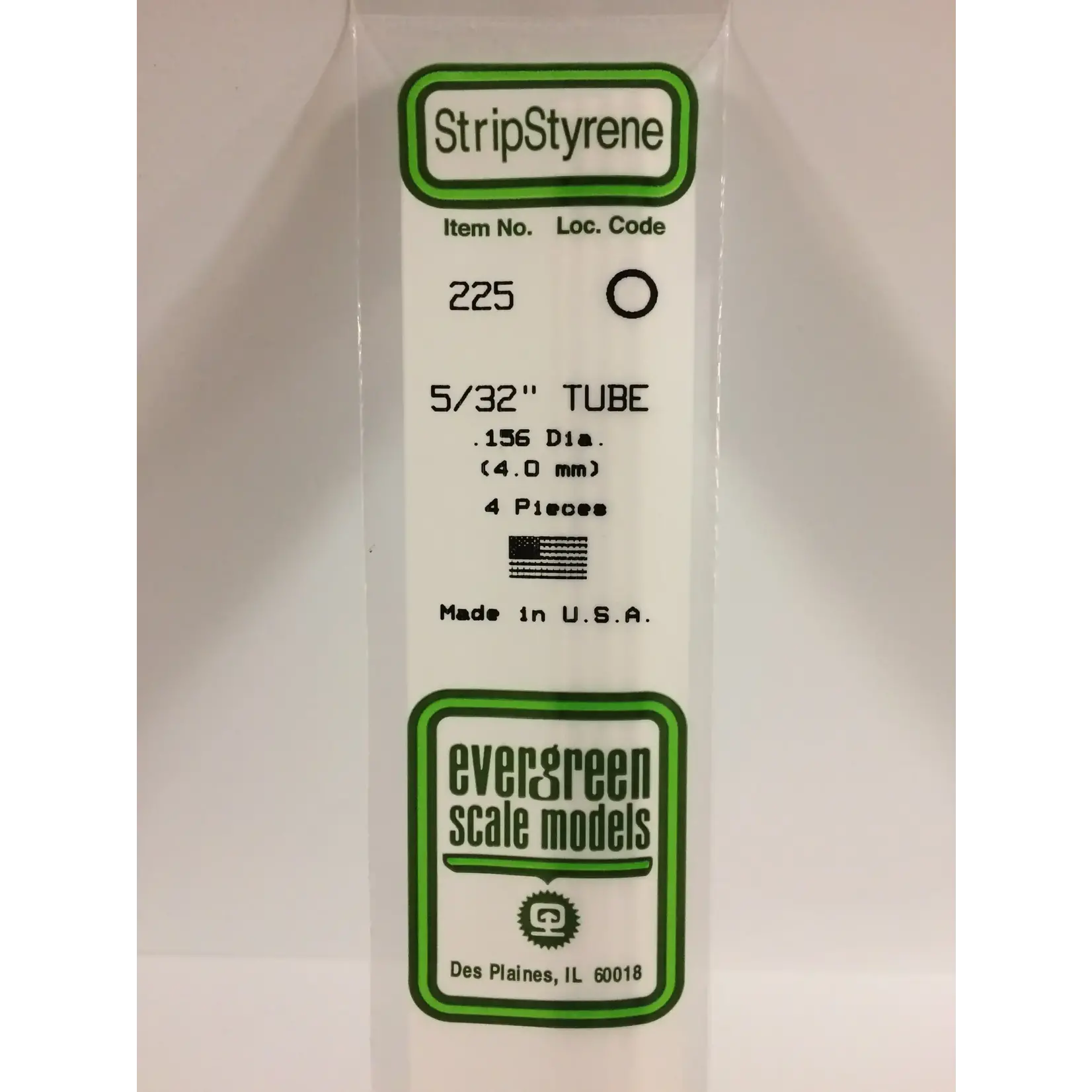 Evergreen 225 Styrene Tube .156" Dia 4/