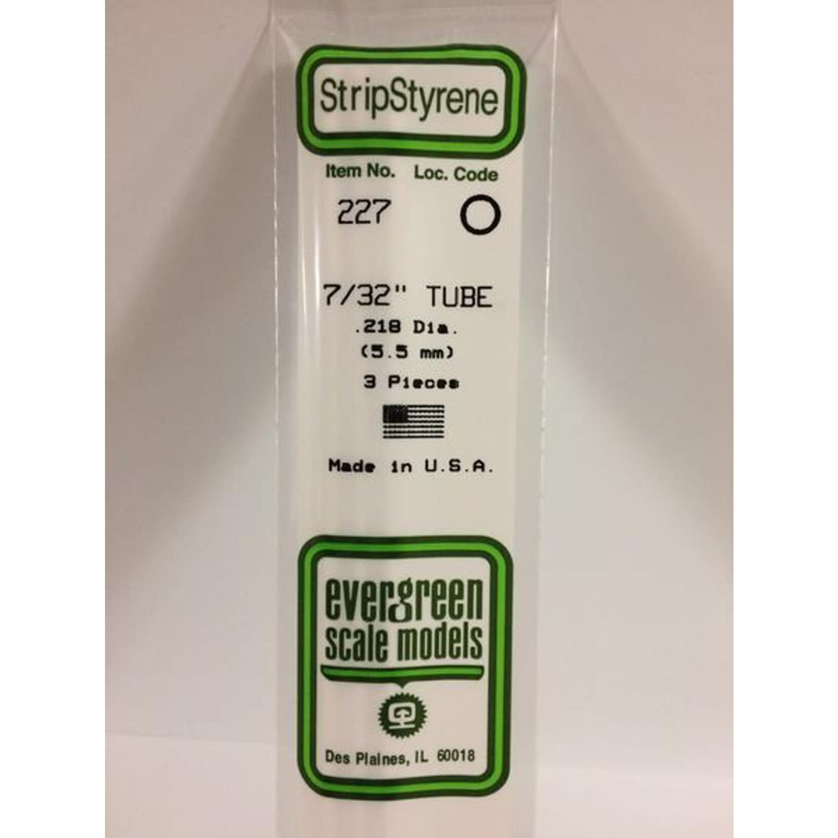 Evergreen 227 Styrene Tube .219" Dia 3/