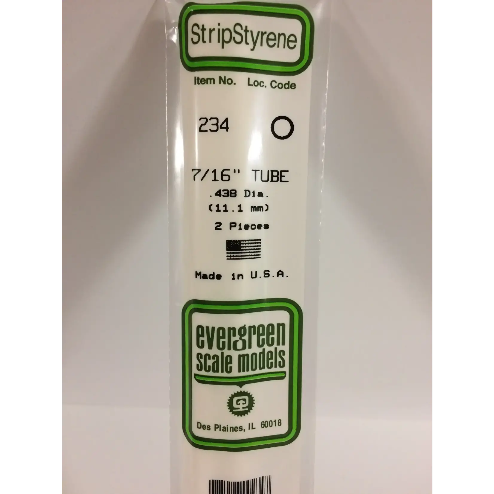 Evergreen 234 Styrene Tube .438" Dia 2/