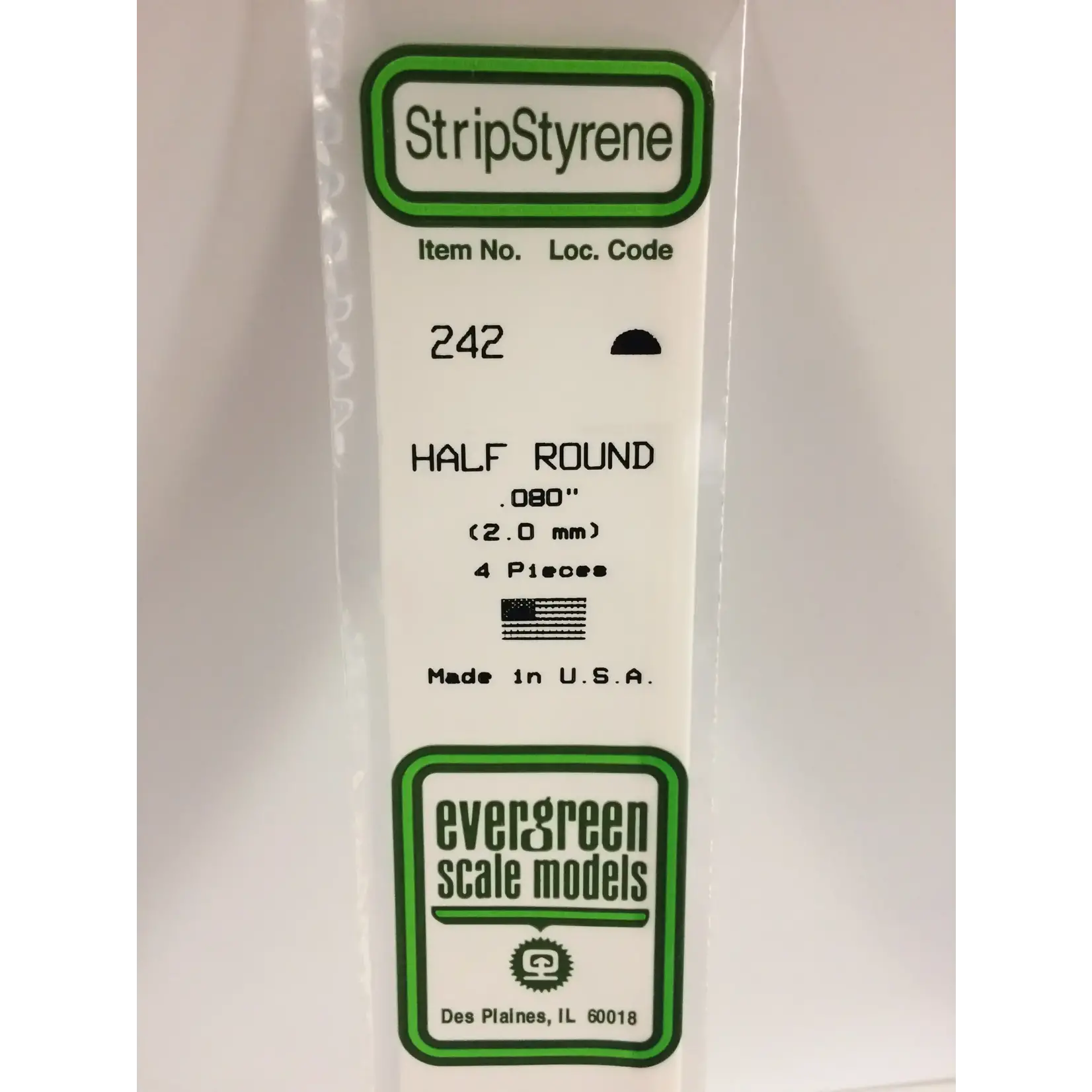 Evergreen 242 Styrene half rnd .080" 4/