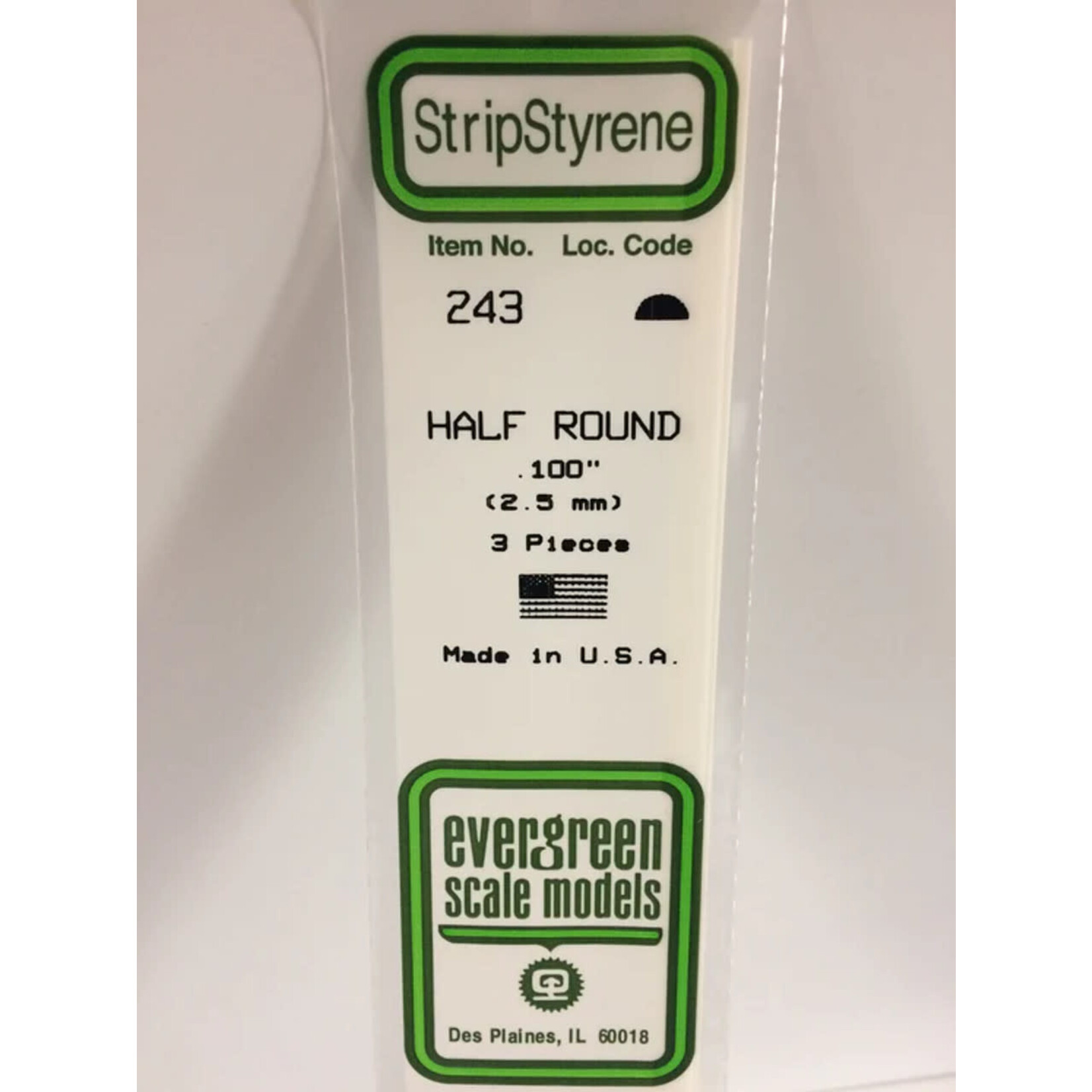 Evergreen 243 Styrene half rnd .100" 3/