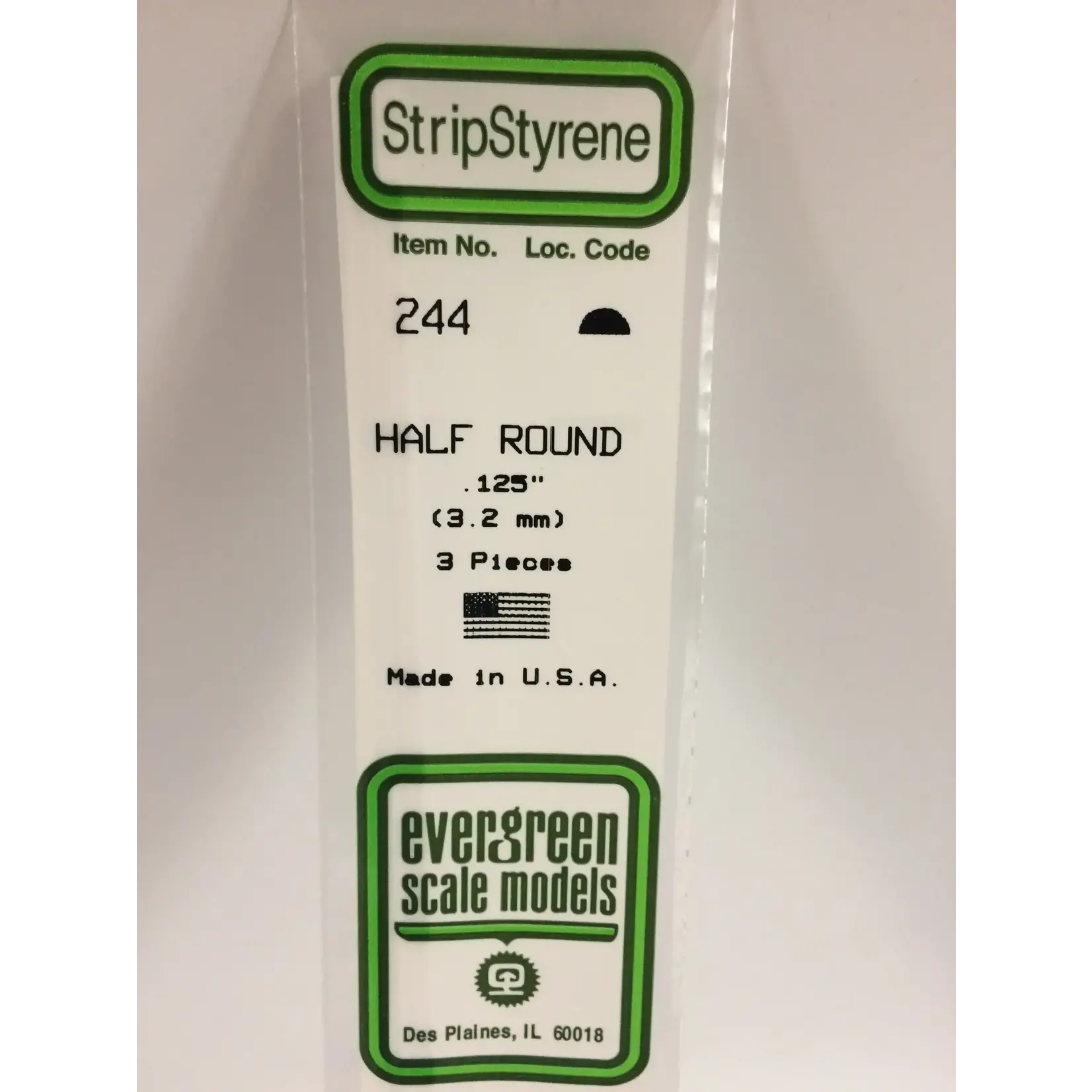 Evergreen 244 Styrene half rnd .125" 3/