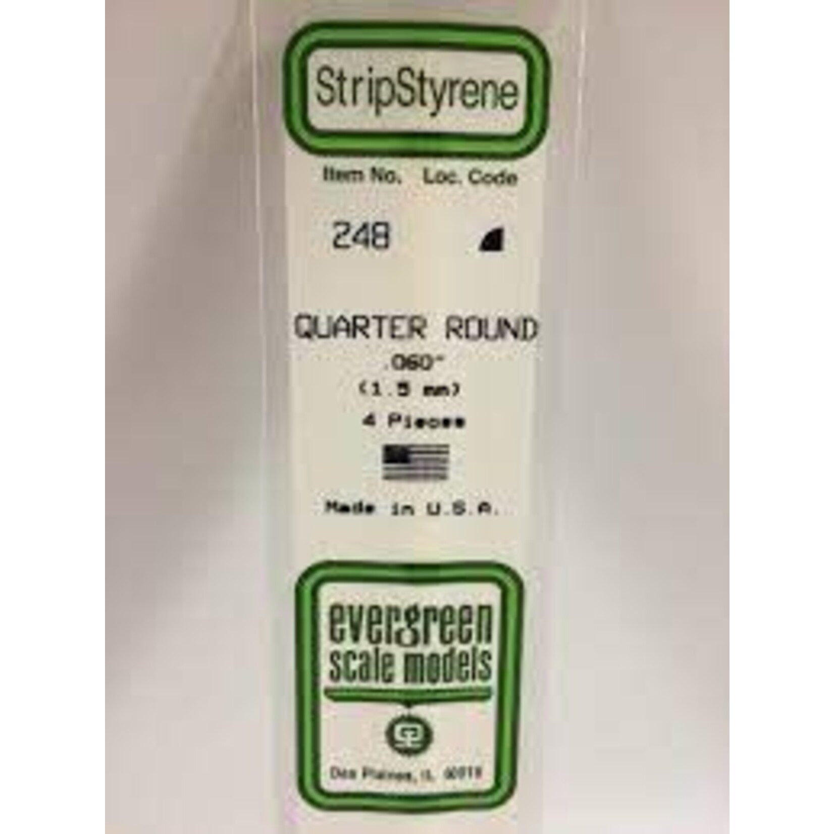 Evergreen 248 Styrene qrtr rnd .060" 4/