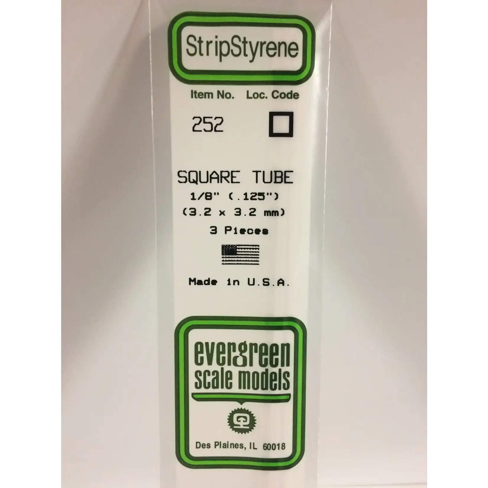 Evergreen 252 Styrene sqr tube .125" 3/