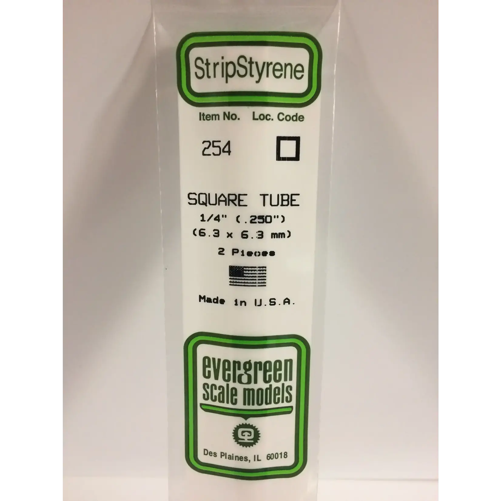 Evergreen 254 Styrene Square Tube .250" 2/