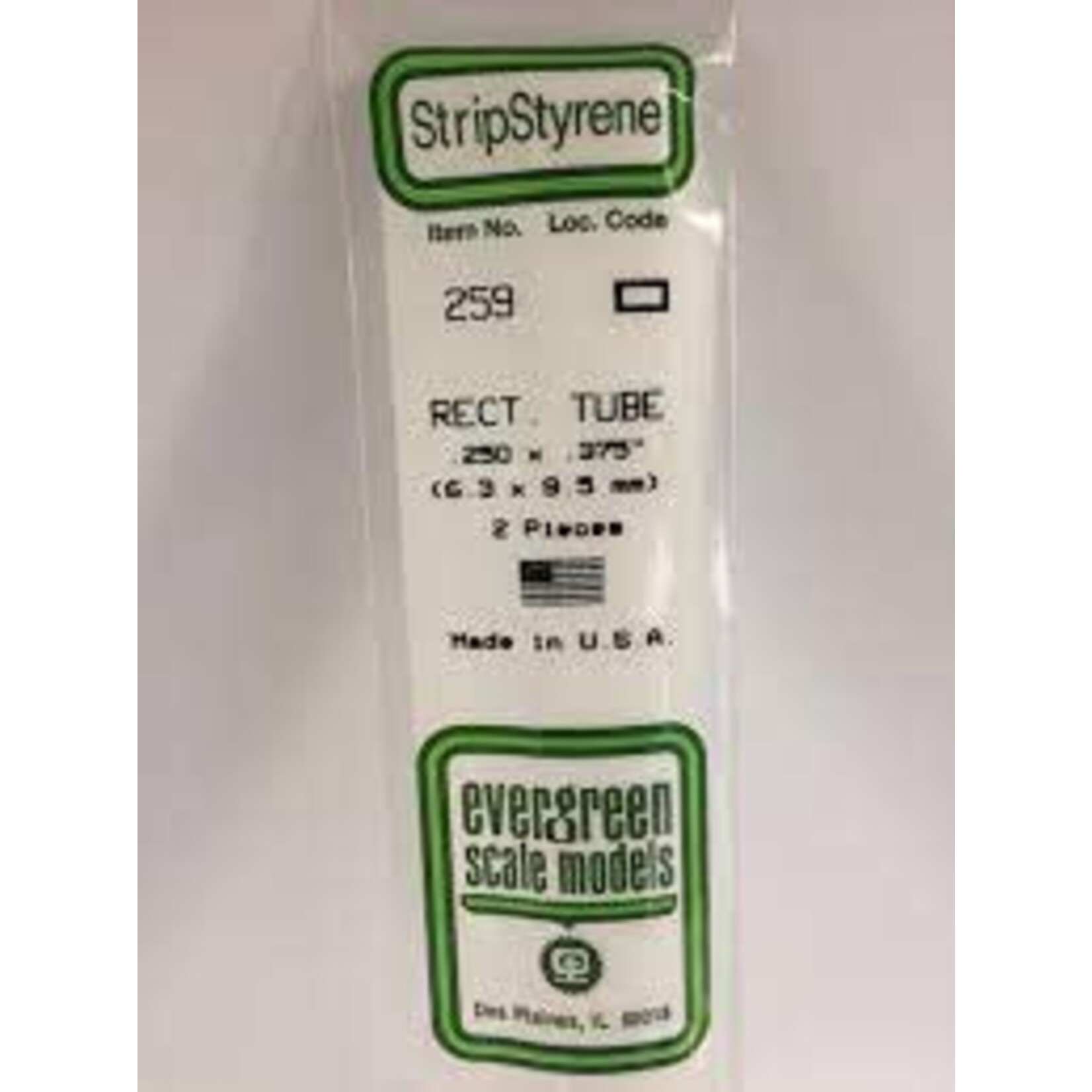 Evergreen 259 Styrene Rectangular Tube .250" 2/