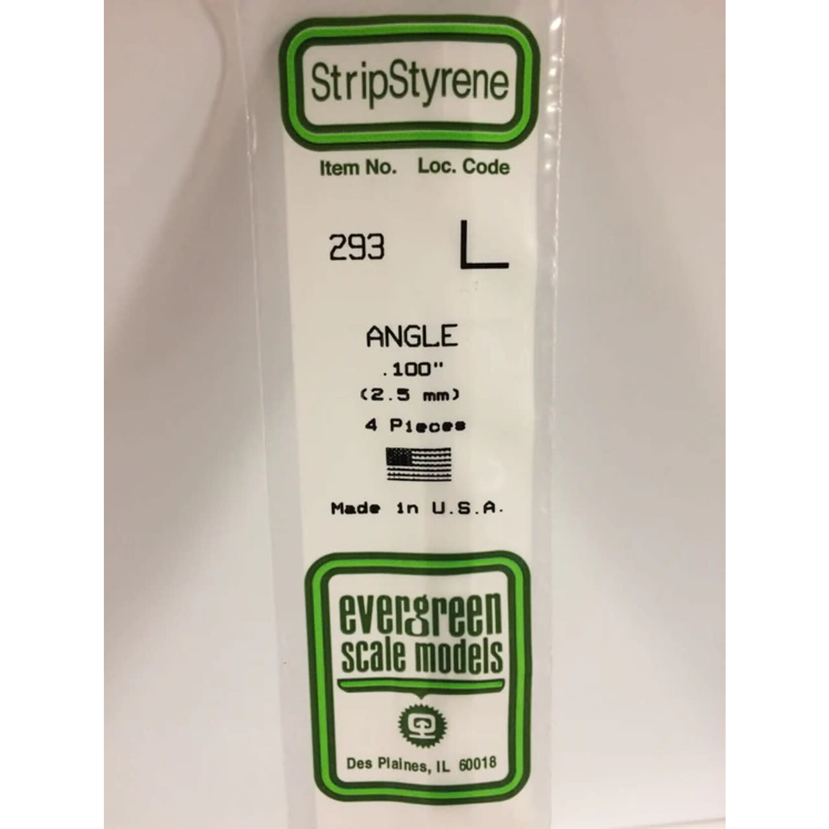 Evergreen 293 Styrene angles .100"   4/